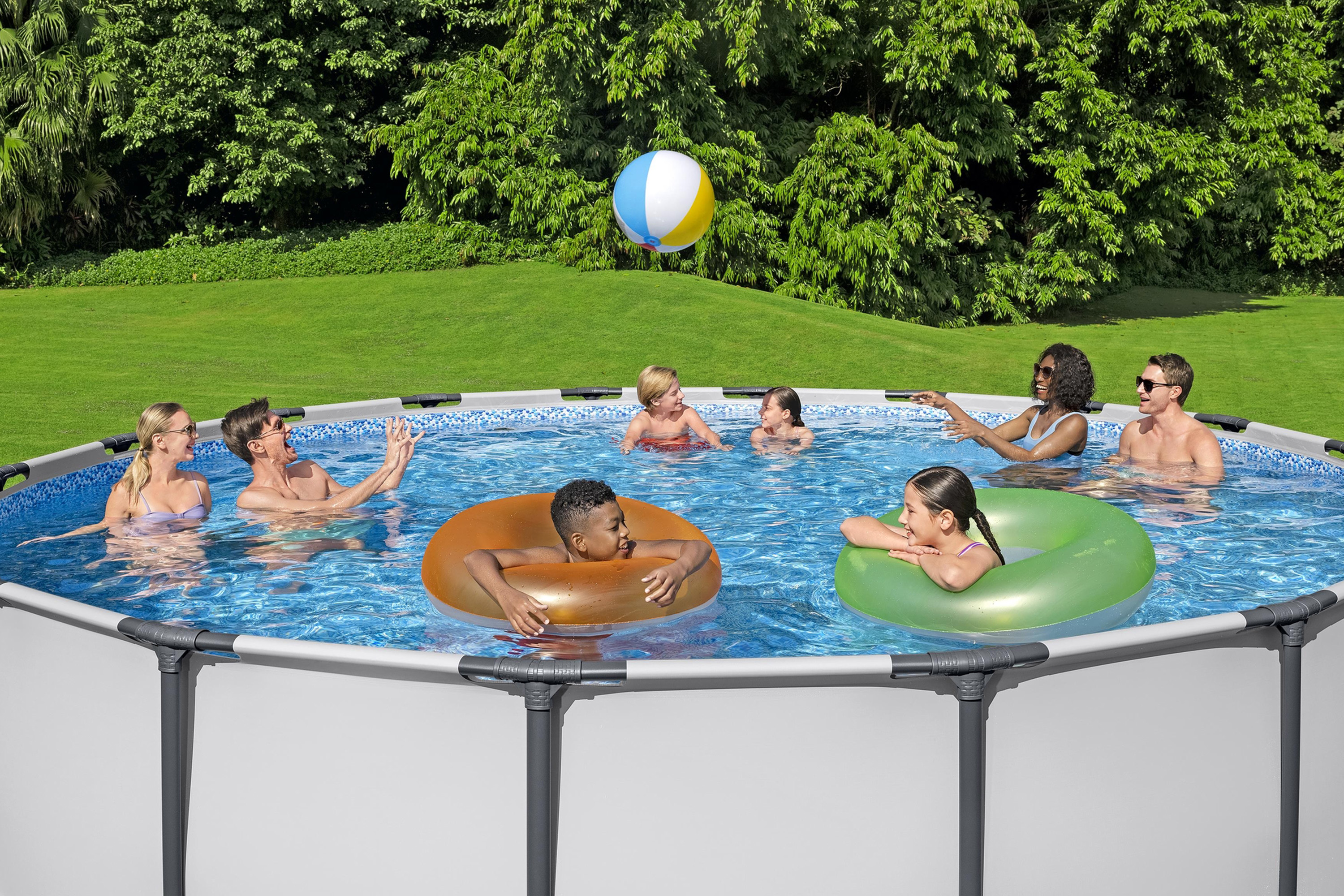 Steel Pro MAX™ Frame Pool Komplett Set mit Filterpumpe Ø 457 x 122 cm, lichtgrau, rund