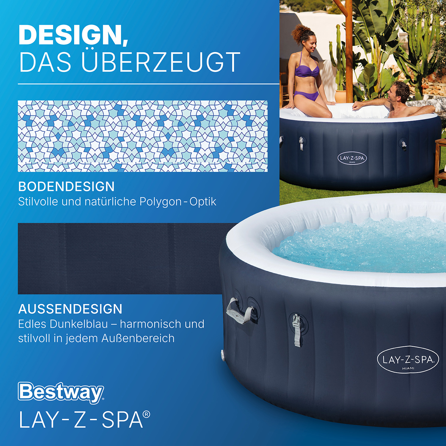LAY-Z-SPA® Energiespar Whirlpool Miami AirJet™ für 4 Personen Ø 180 x 66 cm, Dunkelblau LAY-Z-SPA® Energiespar Whirlpool Miami AirJet™ für 4 Personen Ø 180 x 66 cm, Dunkelblau