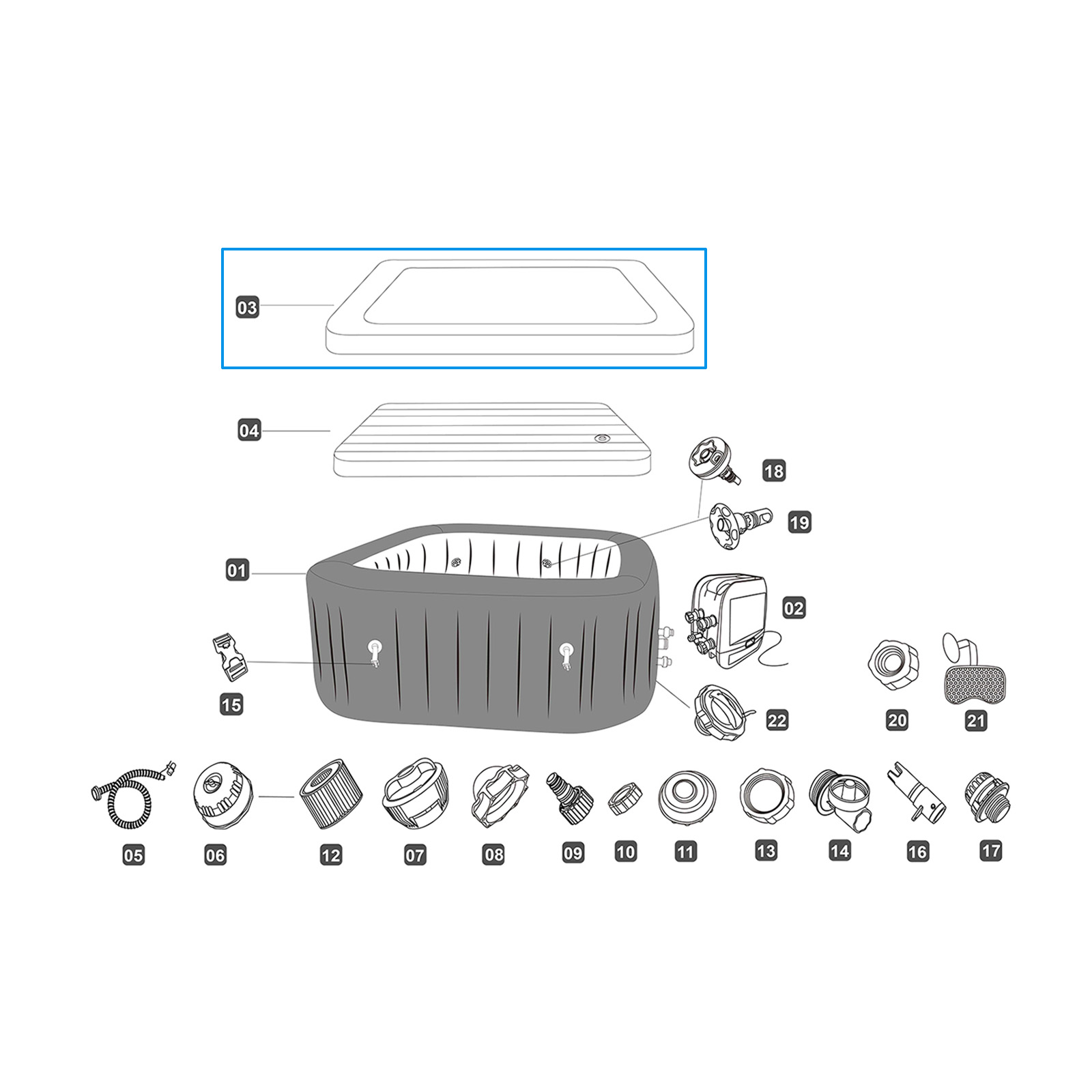 Bestway® Ersatzteil Abdeckung Marmor-Opt. (grau) für San Francisco Smart HydroJet Pro™Energiespar-Whirlpool