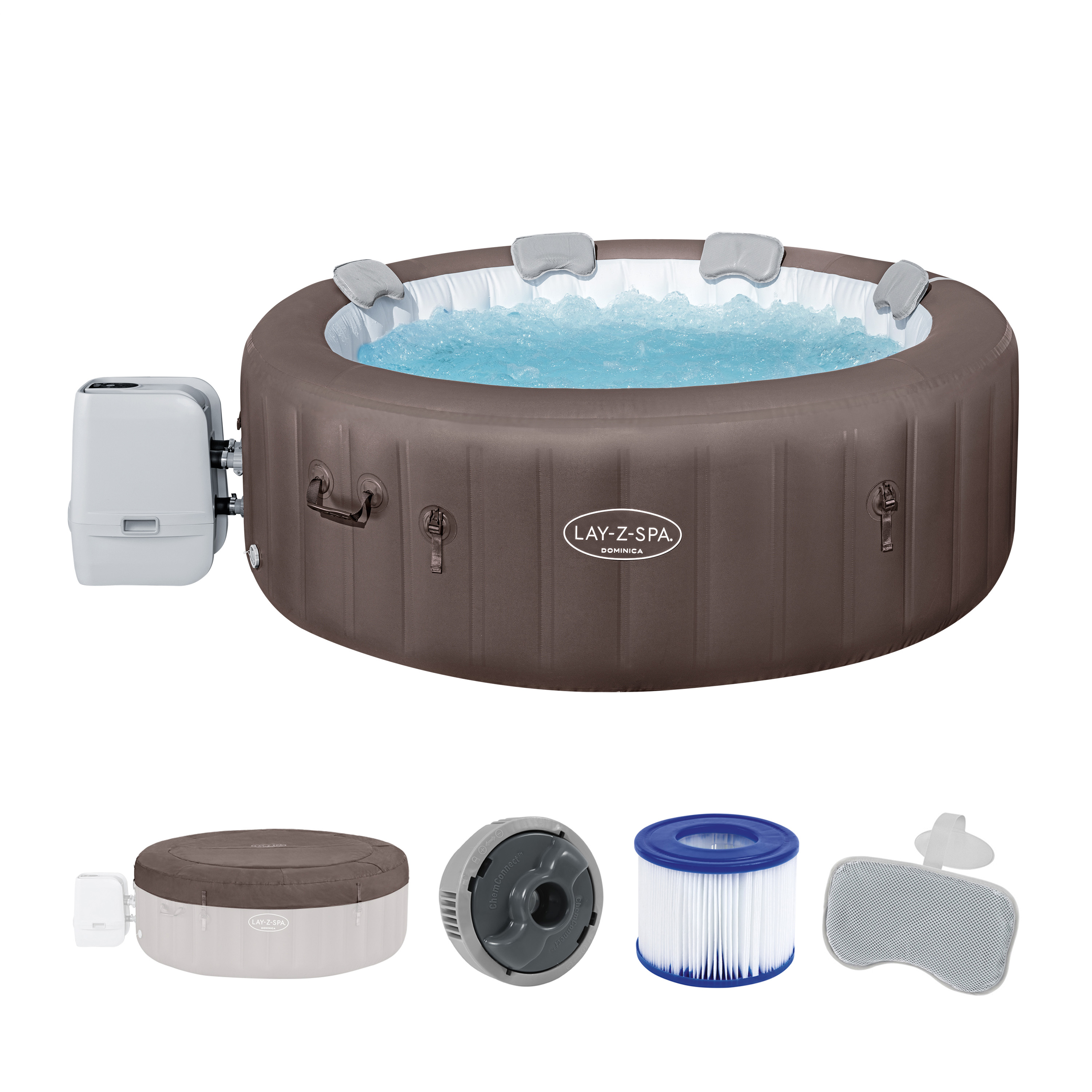 LAY-Z-SPA® WLAN-Whirlpool Dominica HydroJet™ mit App-Steuerung, für 6 Personen Ø 196 x 71 cm, Urbanbraun