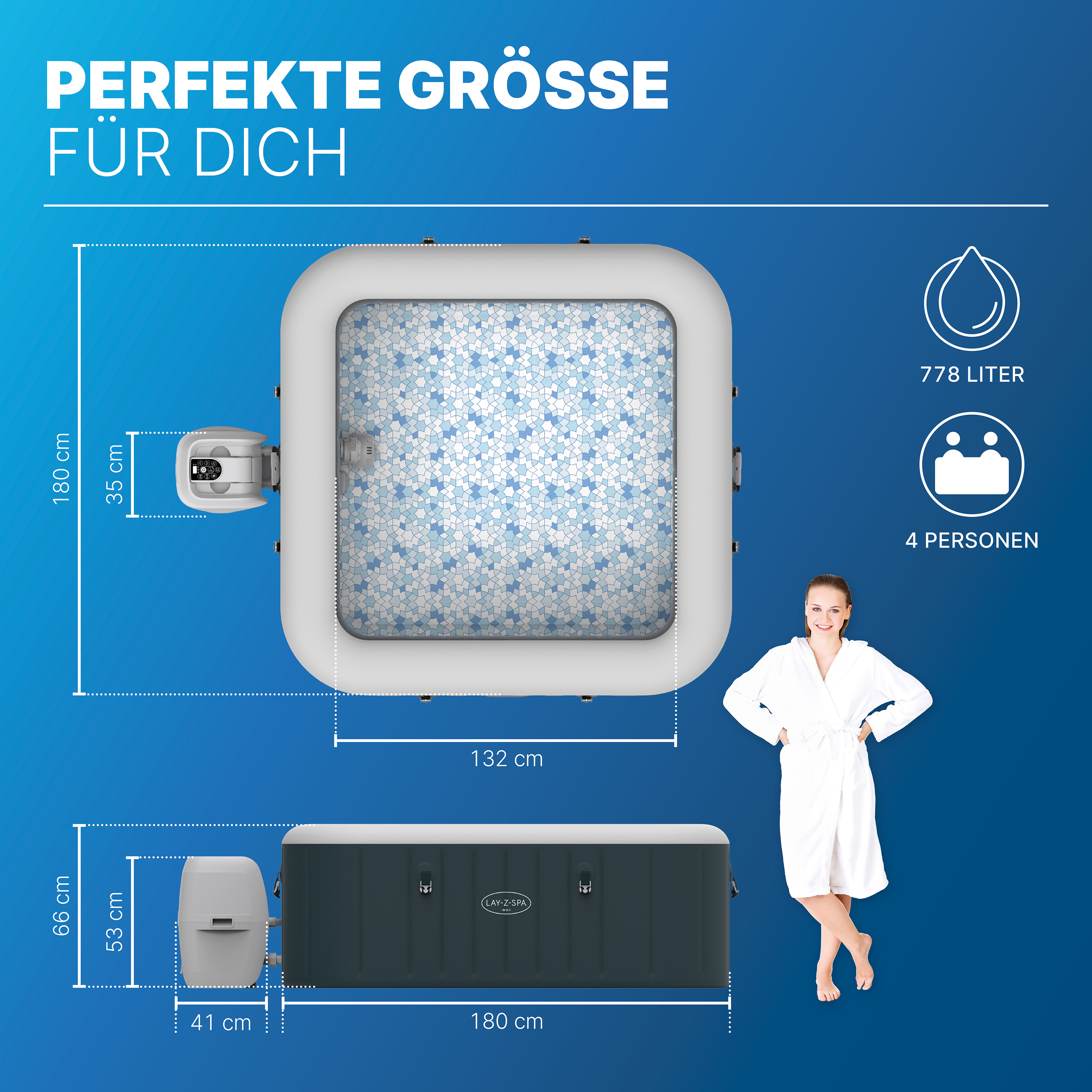 LAY-Z-SPA® Energiespar Whirlpool Ibiza AirJet™, für 4 Personen, 180 x 180 x 66 cm, Dunkelgrün