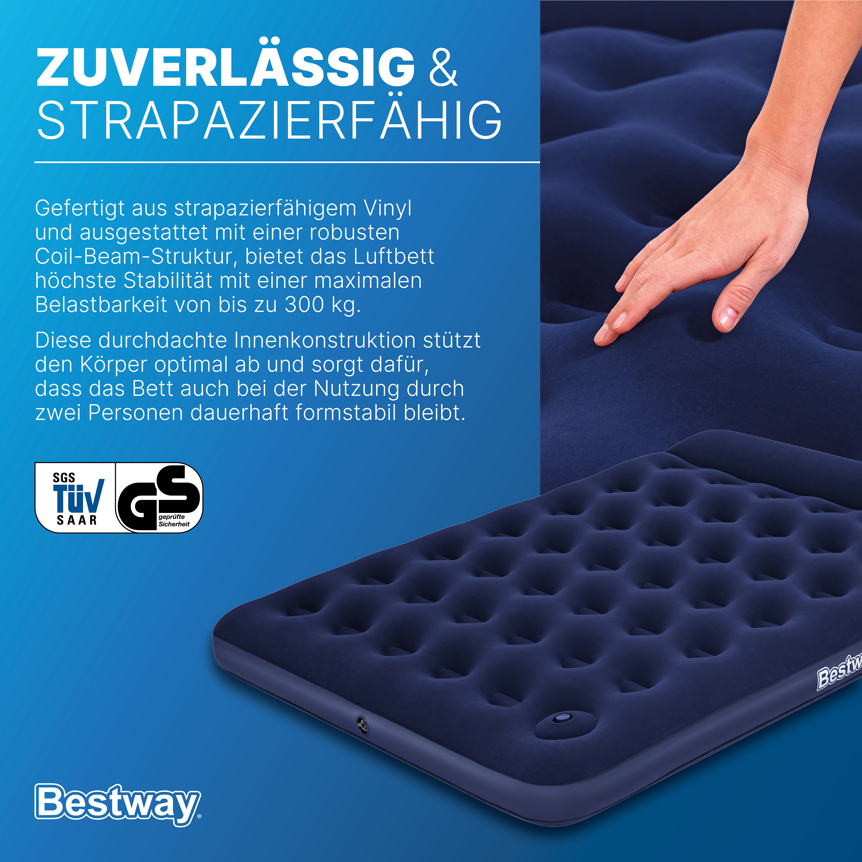 Doppelluftbett mit integrierter Fußpumpe 203 x 152 x 28 cm