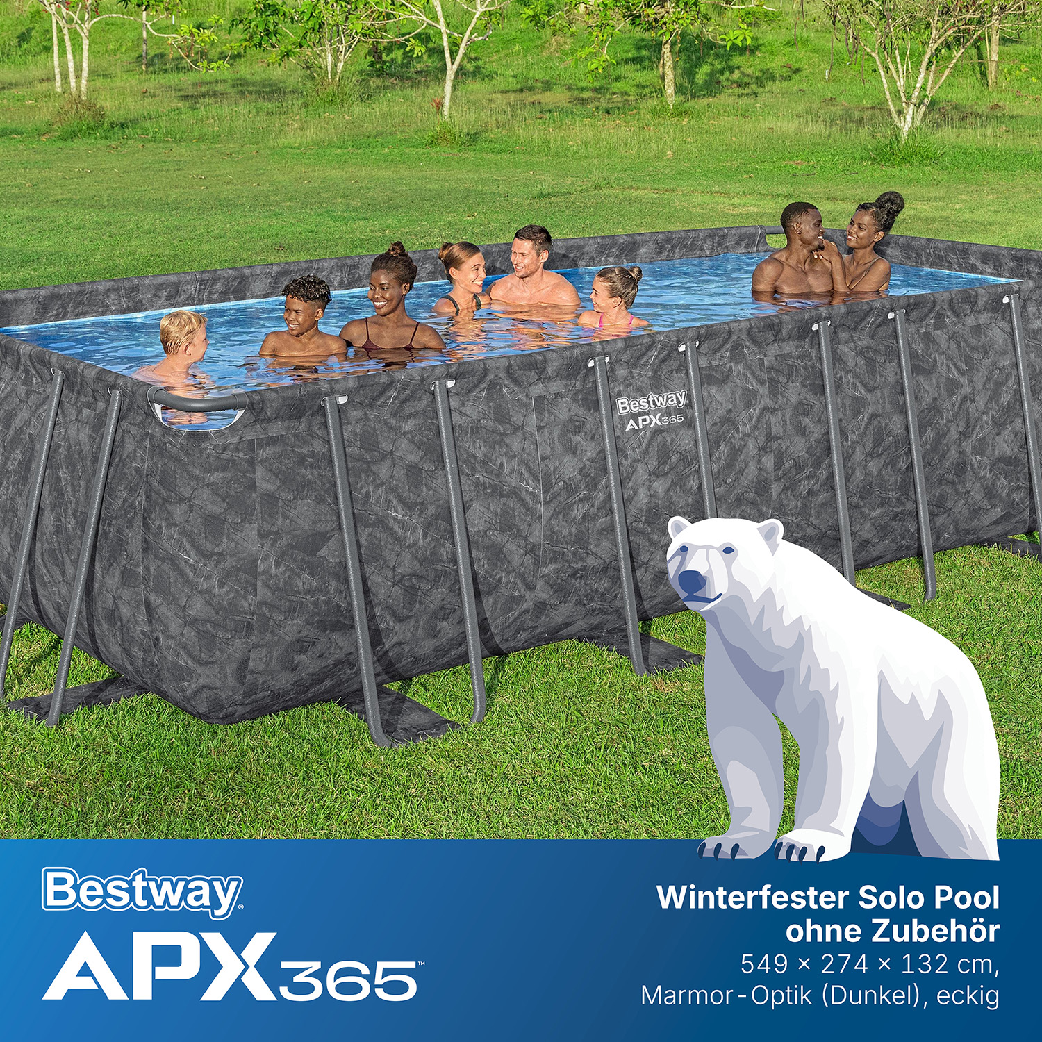 APX365™ Winterfester Solo Pool ohne Zubehör 549 x 274 x 132 cm, Marmor-Optik (Dunkel), eckig