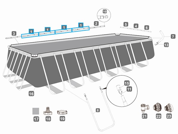 Bestway® Spare Part Top rail A (grey) for Power Steel™ pools 732x366/956x488 x 132 cm