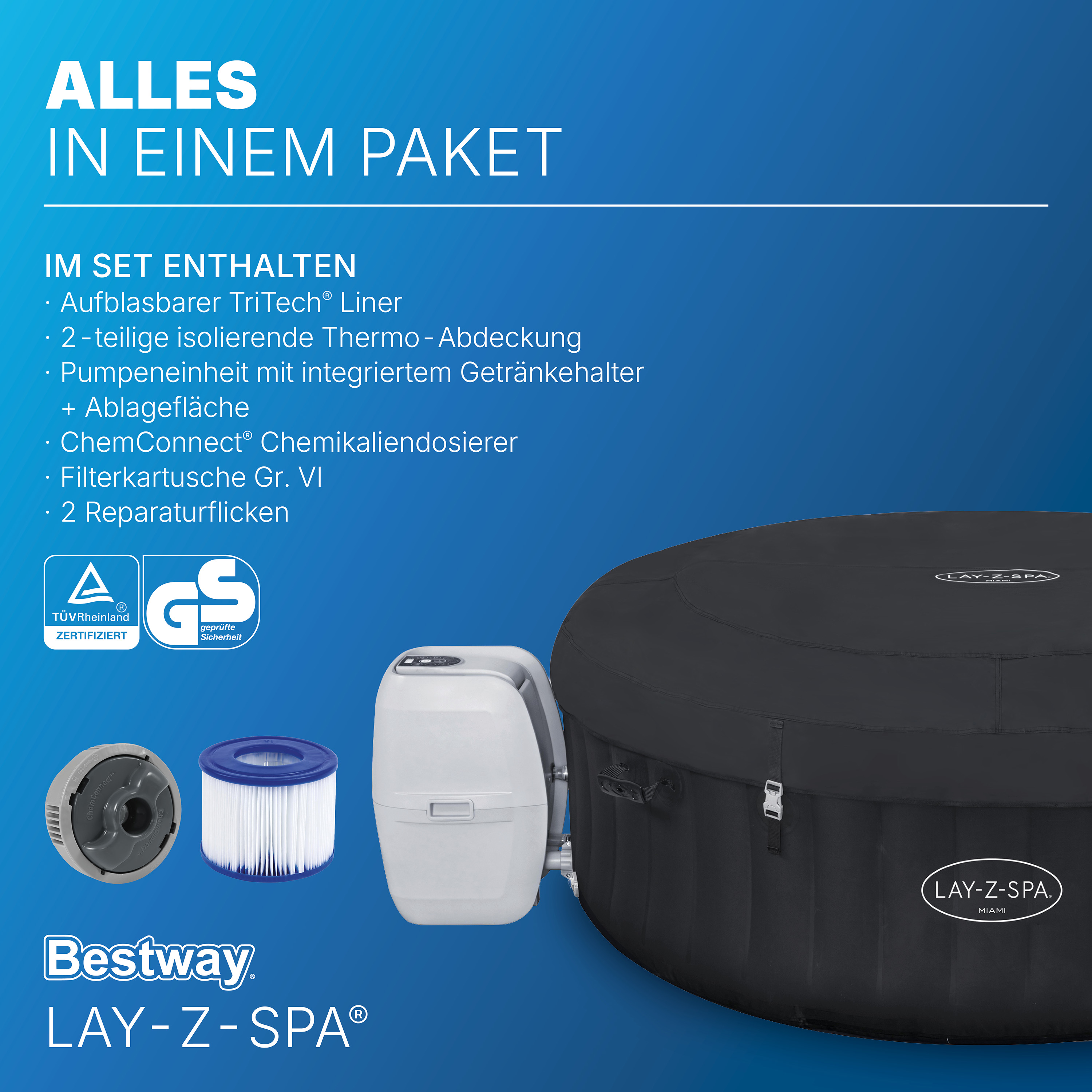 LAY-Z-SPA® Whirlpool Miami AirJet™ Ø 180 x 66 cm, rund