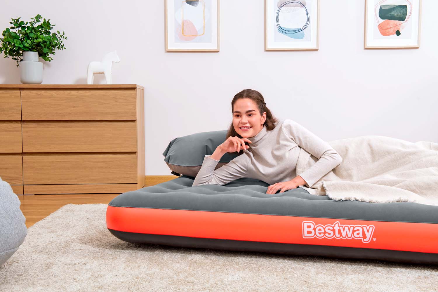 Doppelluftbett Roll & Relax mit Kissenpumpe 203 x 152 x 22 cm