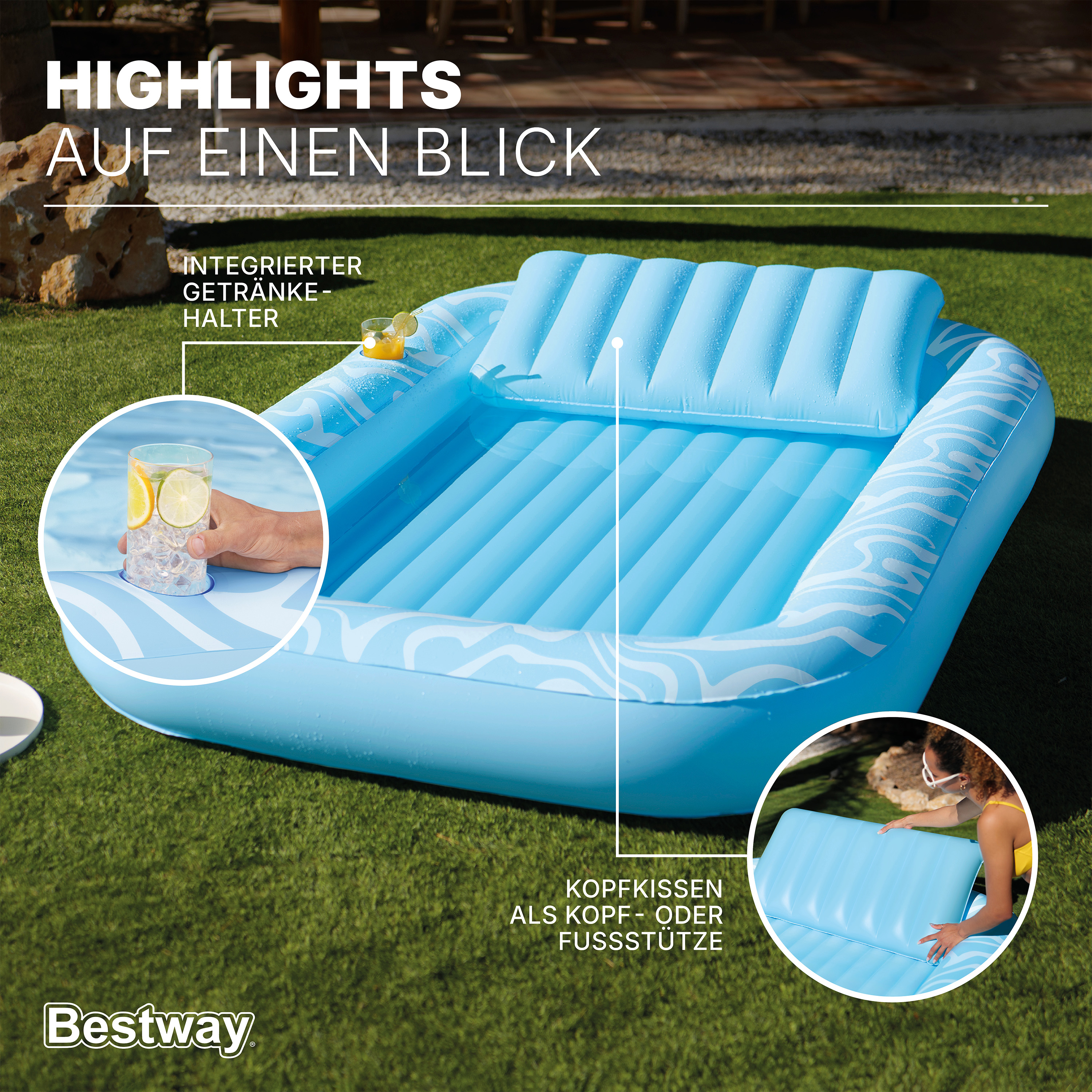 Tanning Lounge - Aufblasbare Sonnenliege & Pool Lounge 203 x 137 x 25,5 cm