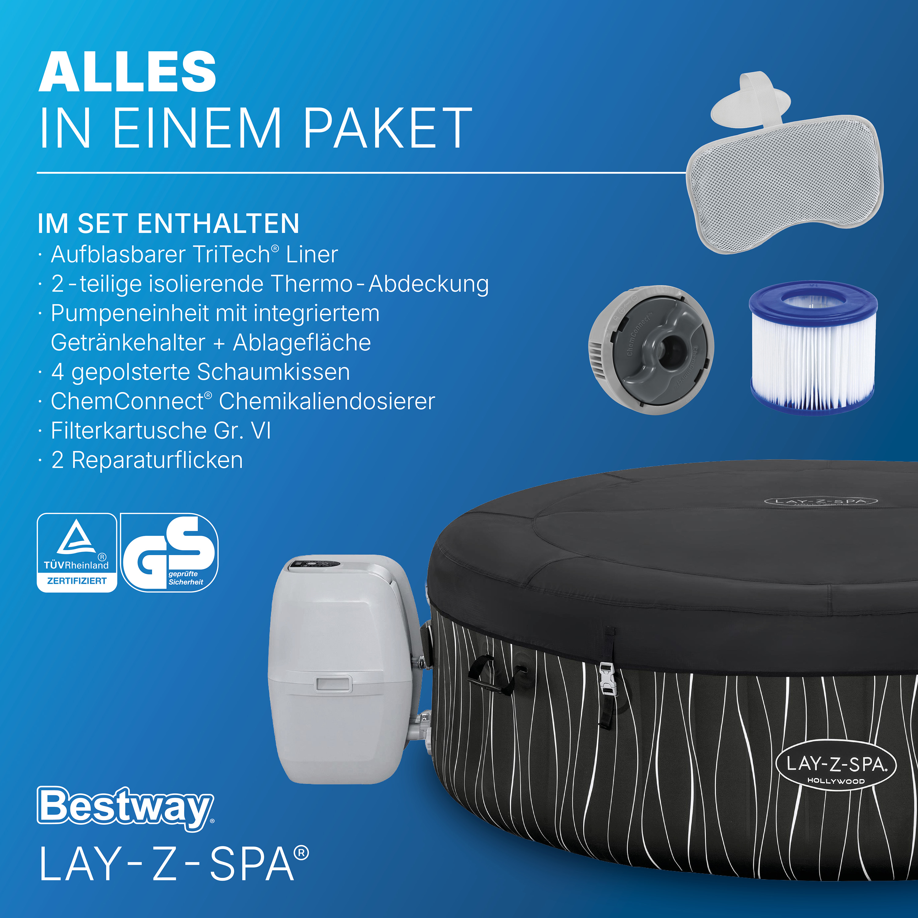 LAY-Z-SPA® LED Whirlpool Hollywood AirJet™ Ø 196 x 66 cm, rund