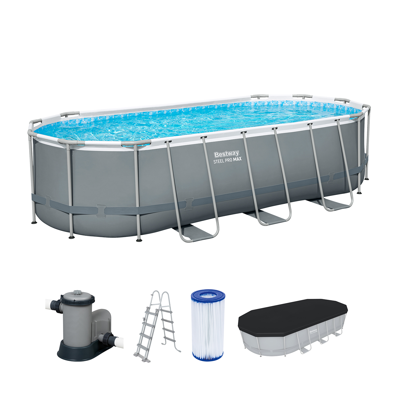 Steel Pro MAX™ Frame Pool Komplett-Set mit Filterpumpe 549 x 274 x 122 cm, grau, oval