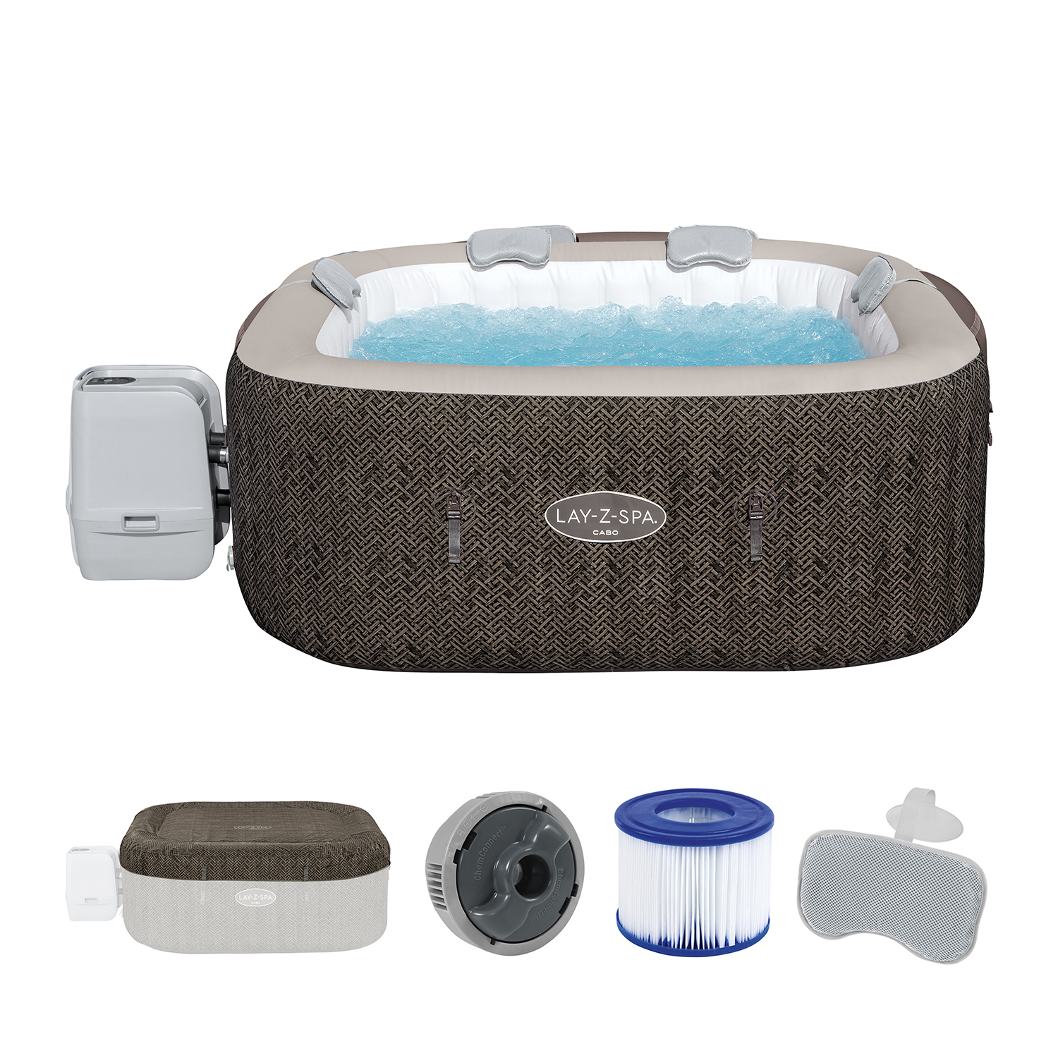 LAY-Z-SPA® Energiespar-Whirlpool Cabo HydroJet™ mit App-Steuerung, für 6 Personen, 180 x 180 x 71 cm, Kreuzgeflecht-Optik (Eichengrau)