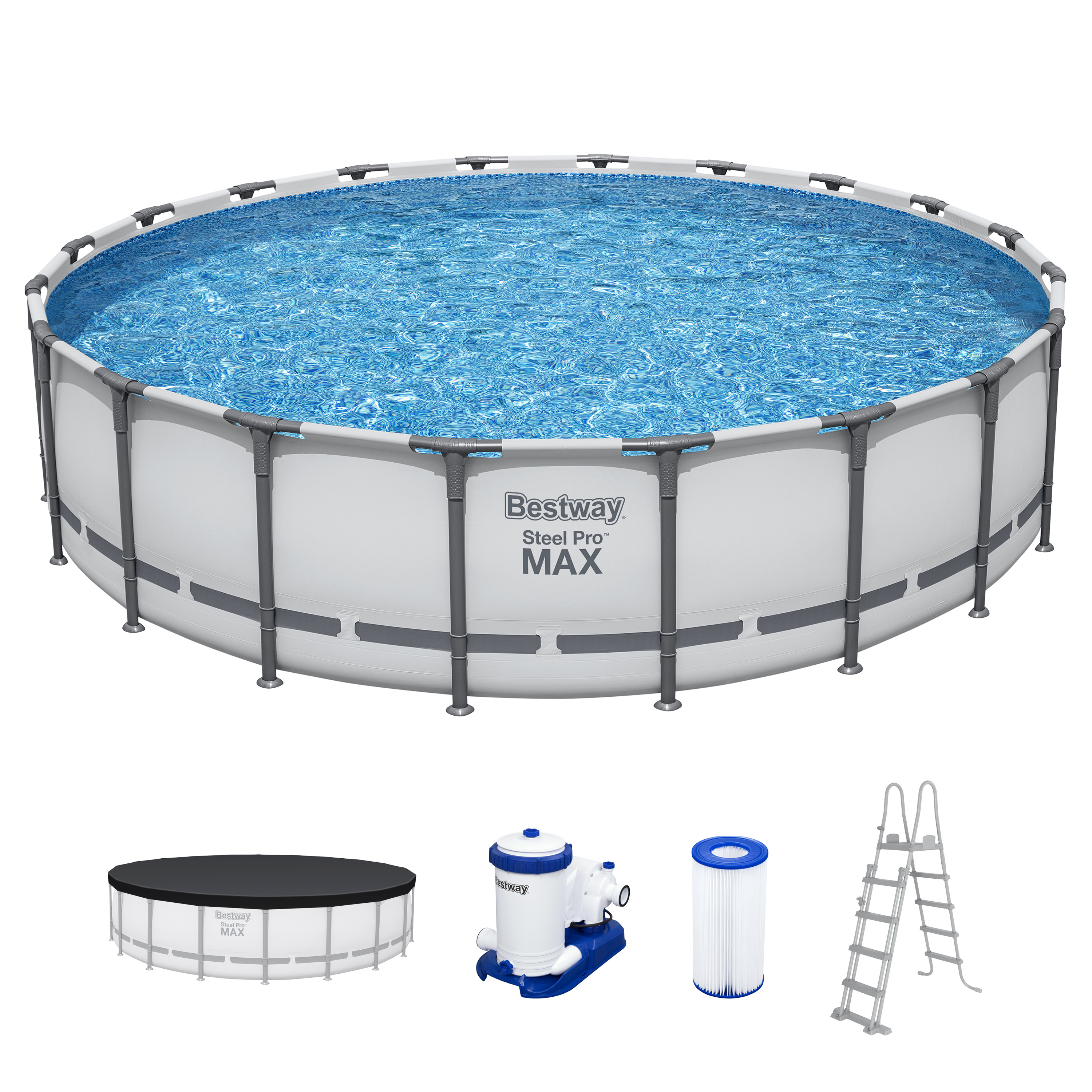 Steel Pro MAX™ Frame Pool Komplett Set mit Filterpumpe Ø 610 x 132 cm, lichtgrau, rund