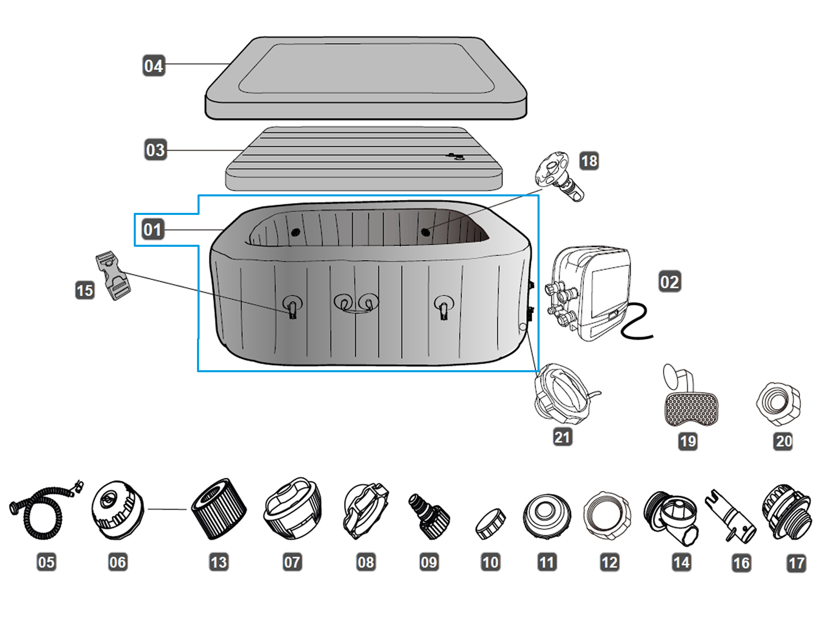 Bestway® Spare Part Liner (mahagoni) for LAY-Z-SPA® Maldives HydroJet Pro™ 201 x 201 x 80 cm (2023)