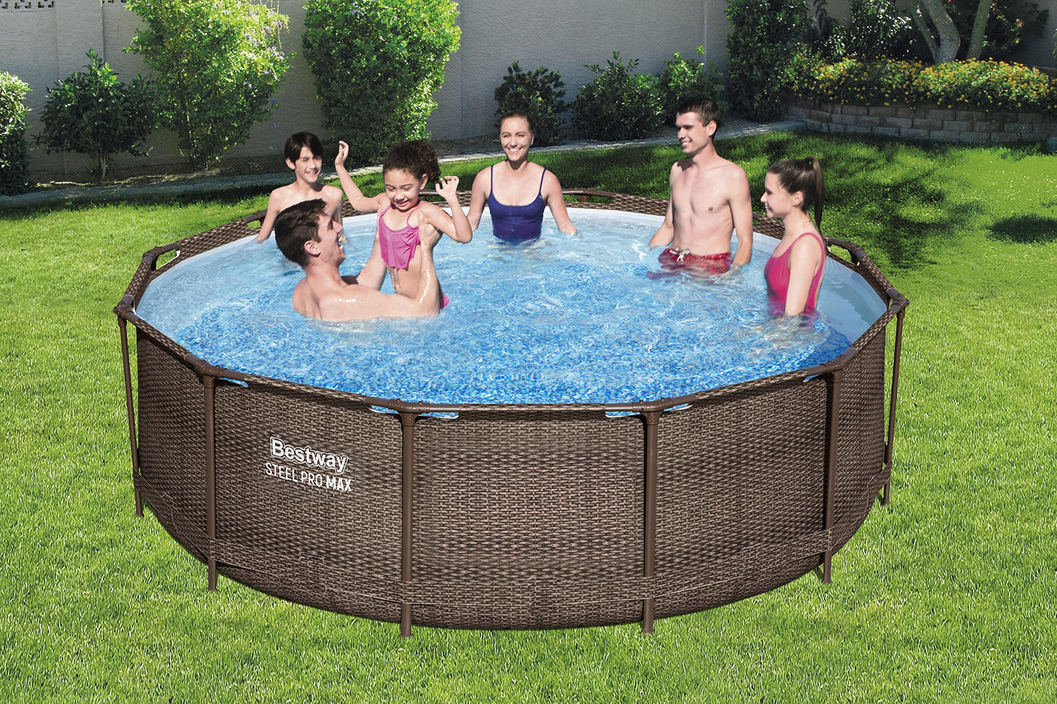 Steel Pro MAX™ Frame Pool Set mit Filterpumpe Ø 366 x 100 cm, Rattan-Optik (Schokobraun), rund