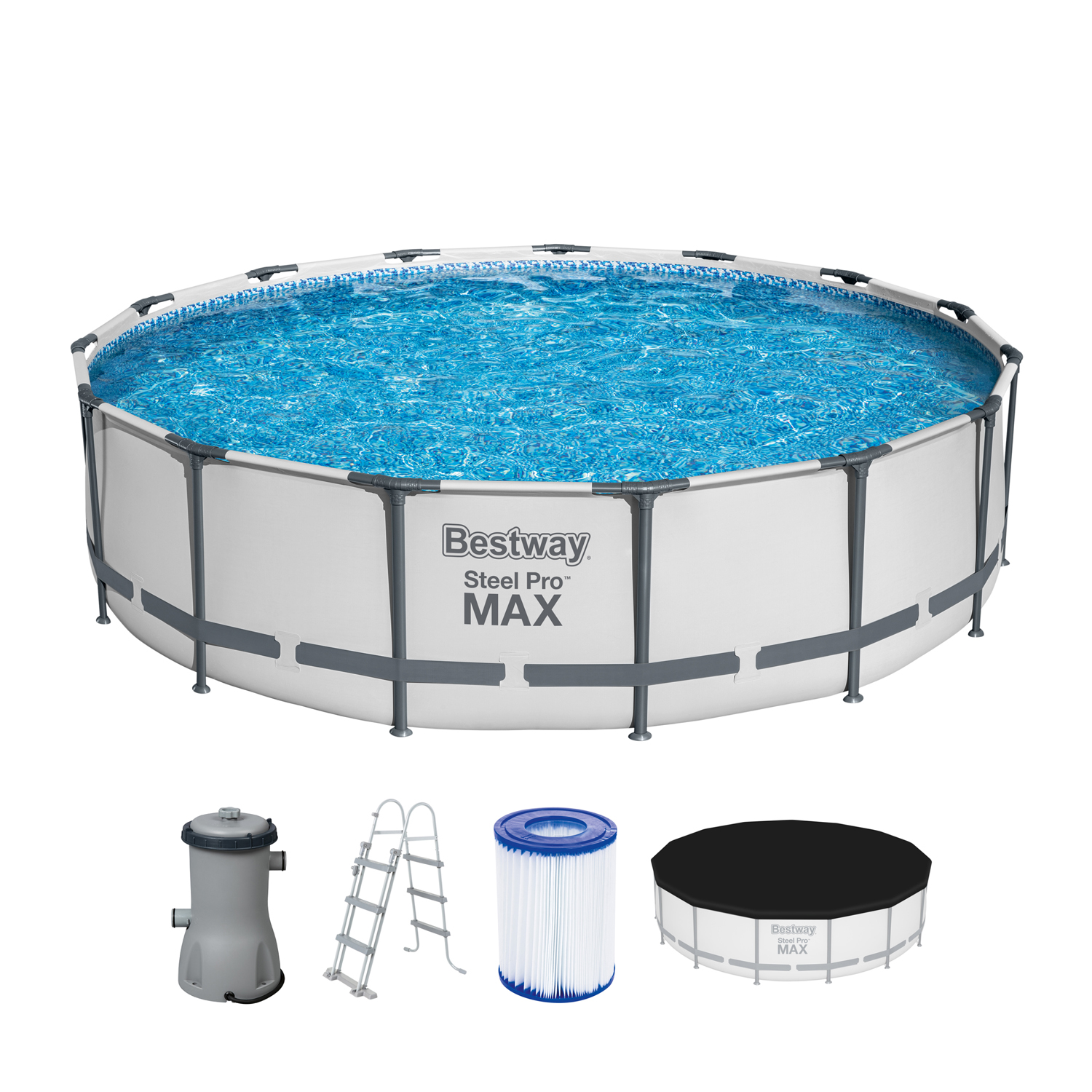 Steel Pro MAX™ Frame Pool Komplett-Set mit Filterpumpe Ø 457 x 107 cm, lichtgrau, rund