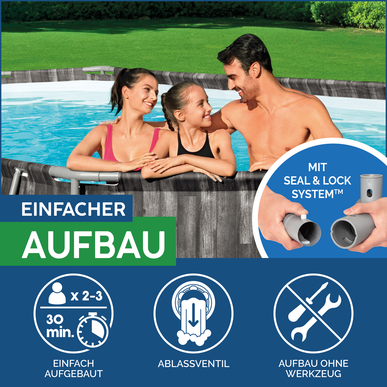 Power Steel™ Frame Pool Komplett-Set mit Filterpumpe 732 x 366 x 122 cm , Holz-Optik (Mooreiche), oval