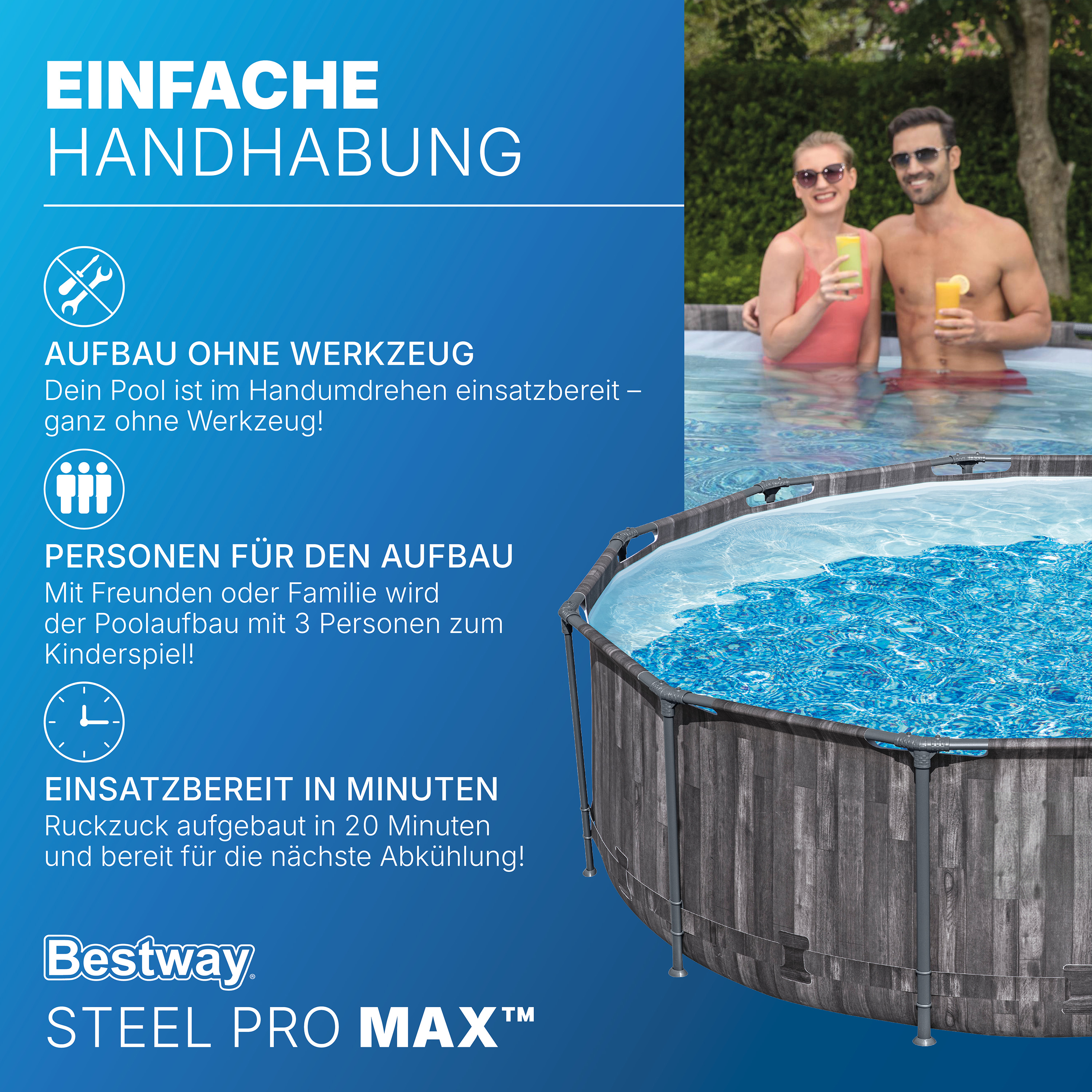 Steel Pro MAX™ Solo Pool ohne Zubehör Ø 366 x 100 cm, Holz-Optik (Mooreiche), rund