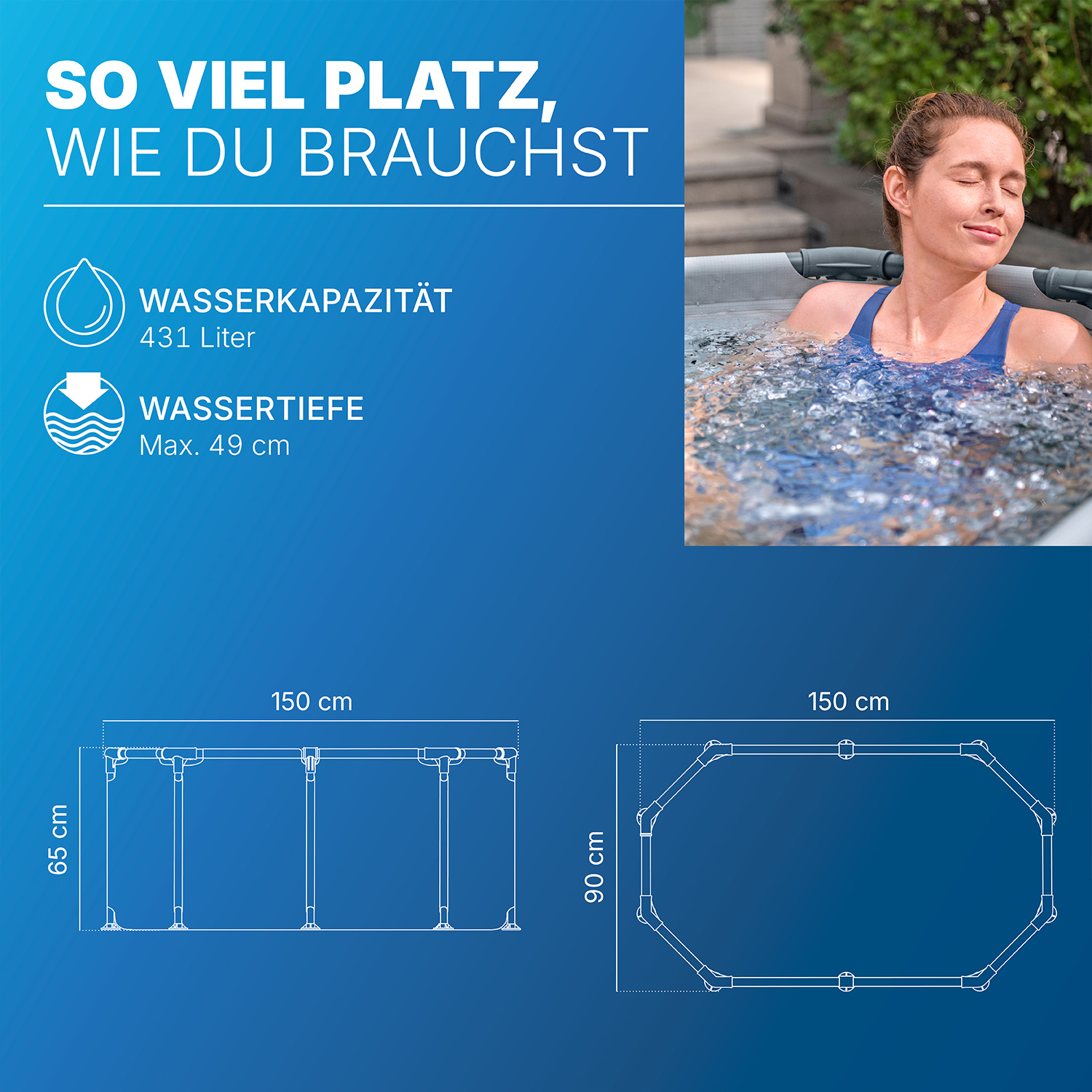 LAY-Z-SPA® Eisbad Glacial Dip™ mit Filterpumpe 150 x 90 x 65 cm, oval