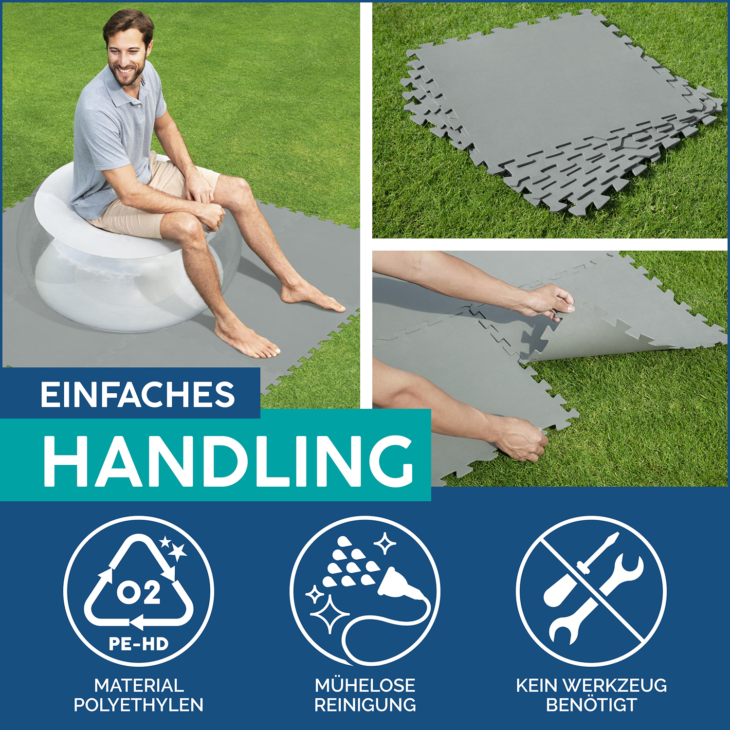 Flowclear™ Pool-Bodenschutzfliesen Set, 9 Stück á 50 x 50 cm, grau