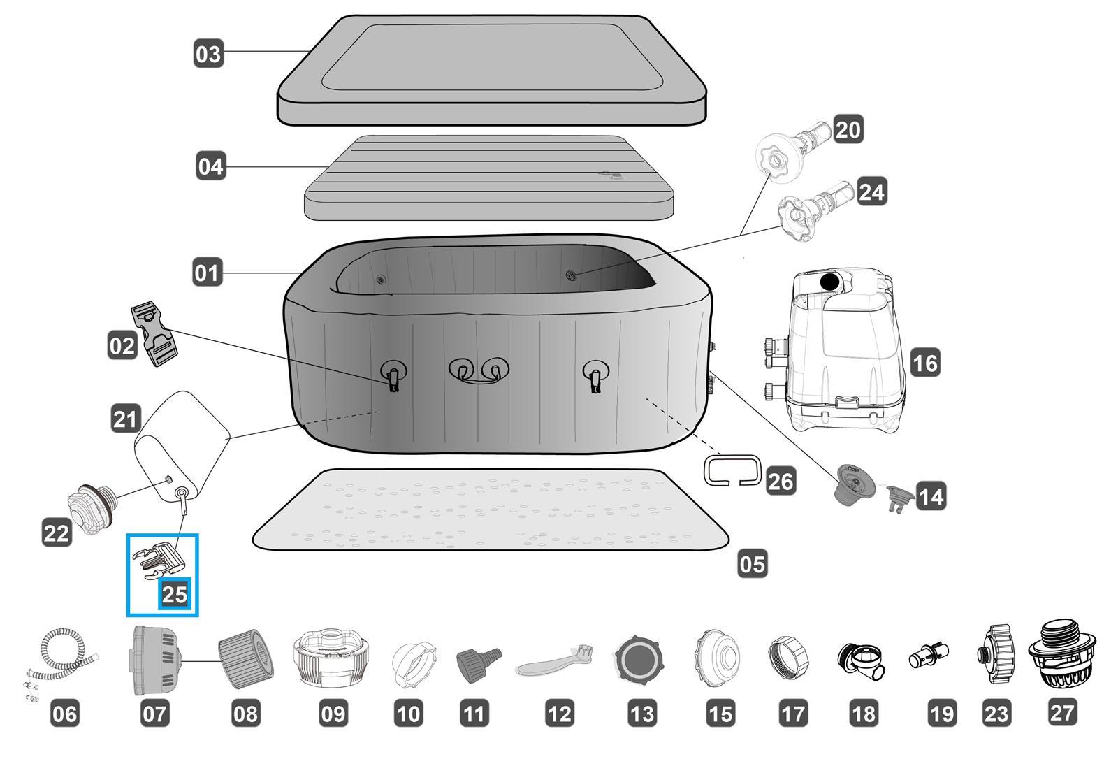 Bestway® Spare Part Buckle set (white / 6 pieces) for LAY-Z-SPA® Maldives Hydrojet Pro™ whirlpools