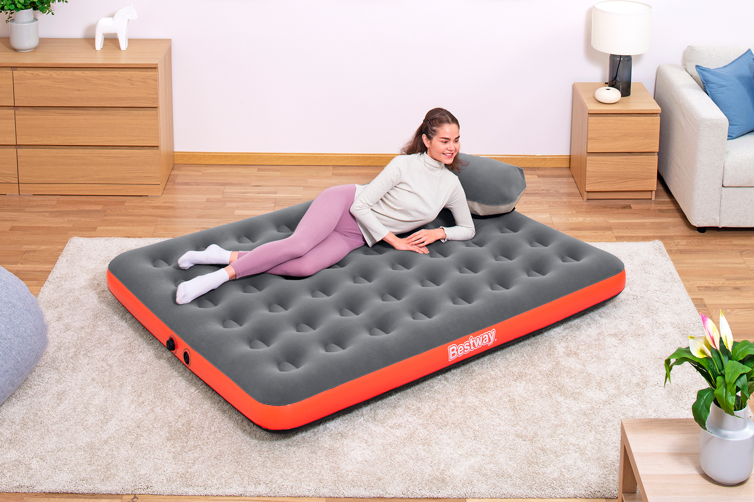 Doppelluftbett Roll & Relax mit Kissenpumpe 203 x 152 x 22 cm Doppelluftbett Roll & Relax mit Kissenpumpe 203 x 152 x 22 cm