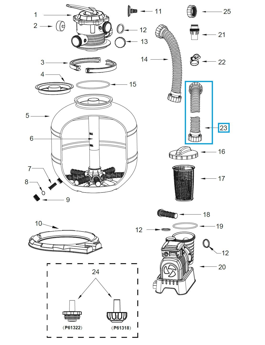 Bestway® Spare Part Interconnecting hose with nuts (430 mm) for various Flowclear™ sand filter unit