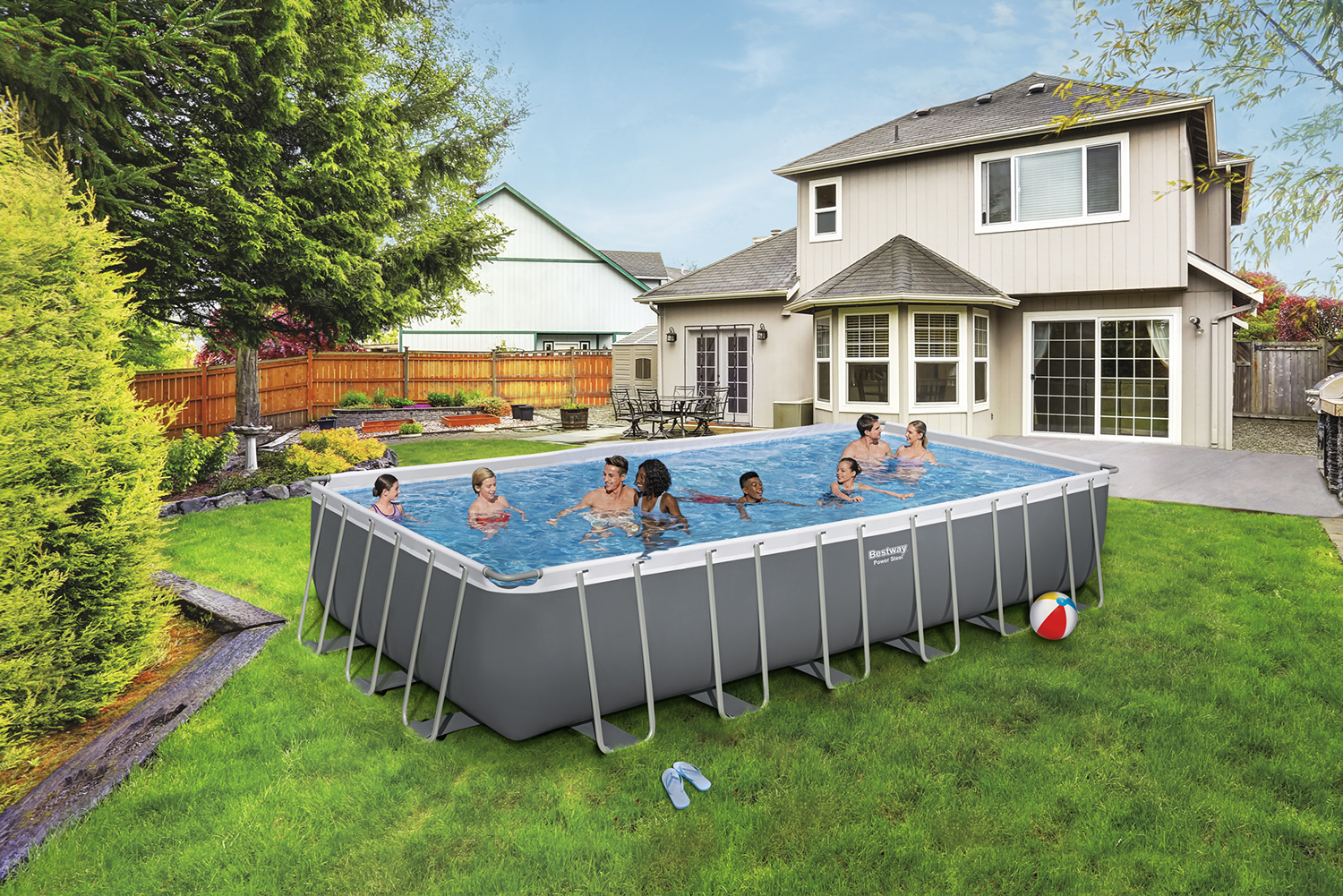 Power Steel™ Frame Pool Komplett-Set mit Filterpumpe 732 x 366 x 132 cm, grau, eckig