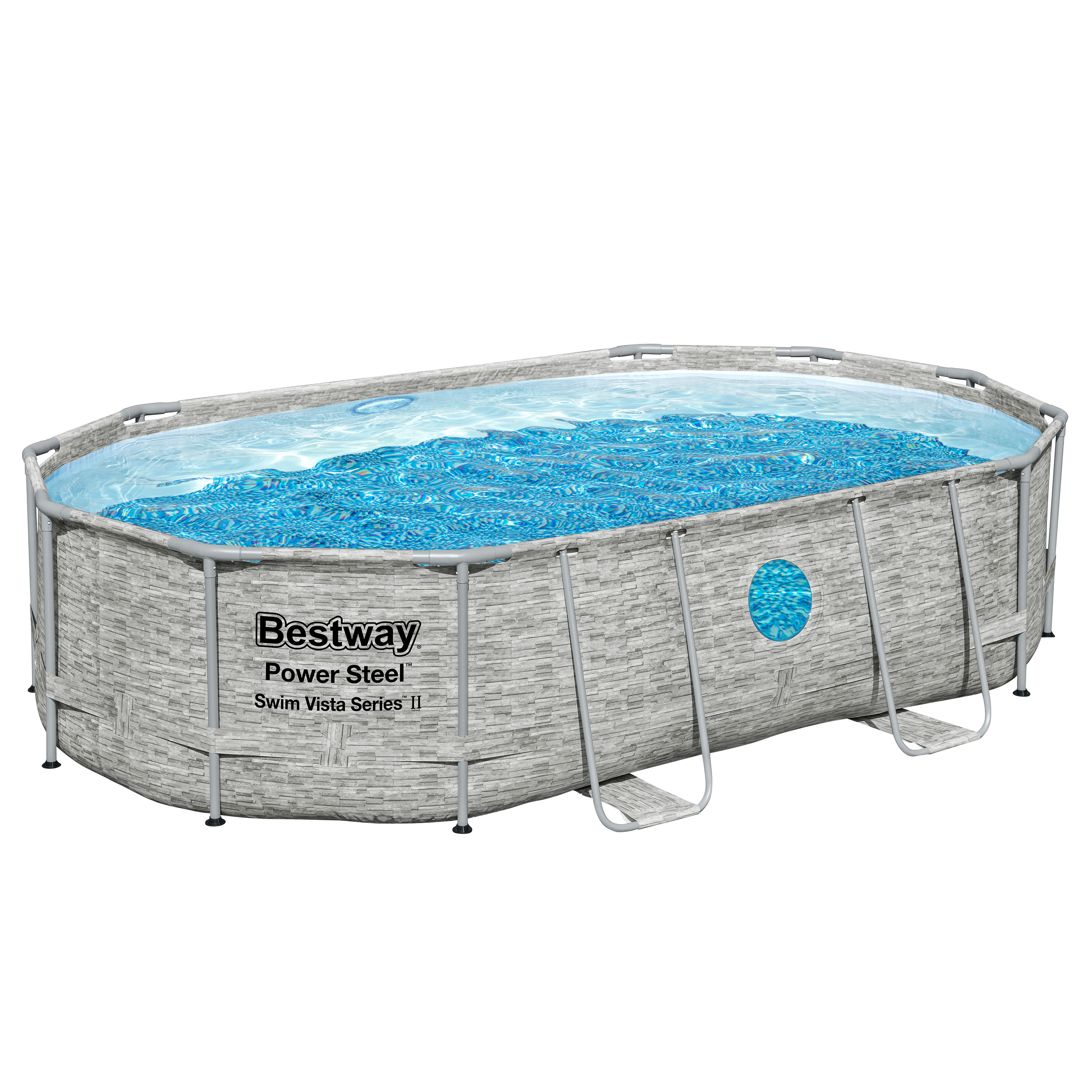 Power Steel™ Swim Vista Series™ Solo Pool ohne Zubehör 488 x 305 x 107 cm, Steinwand-Optik (Cremegrau), oval