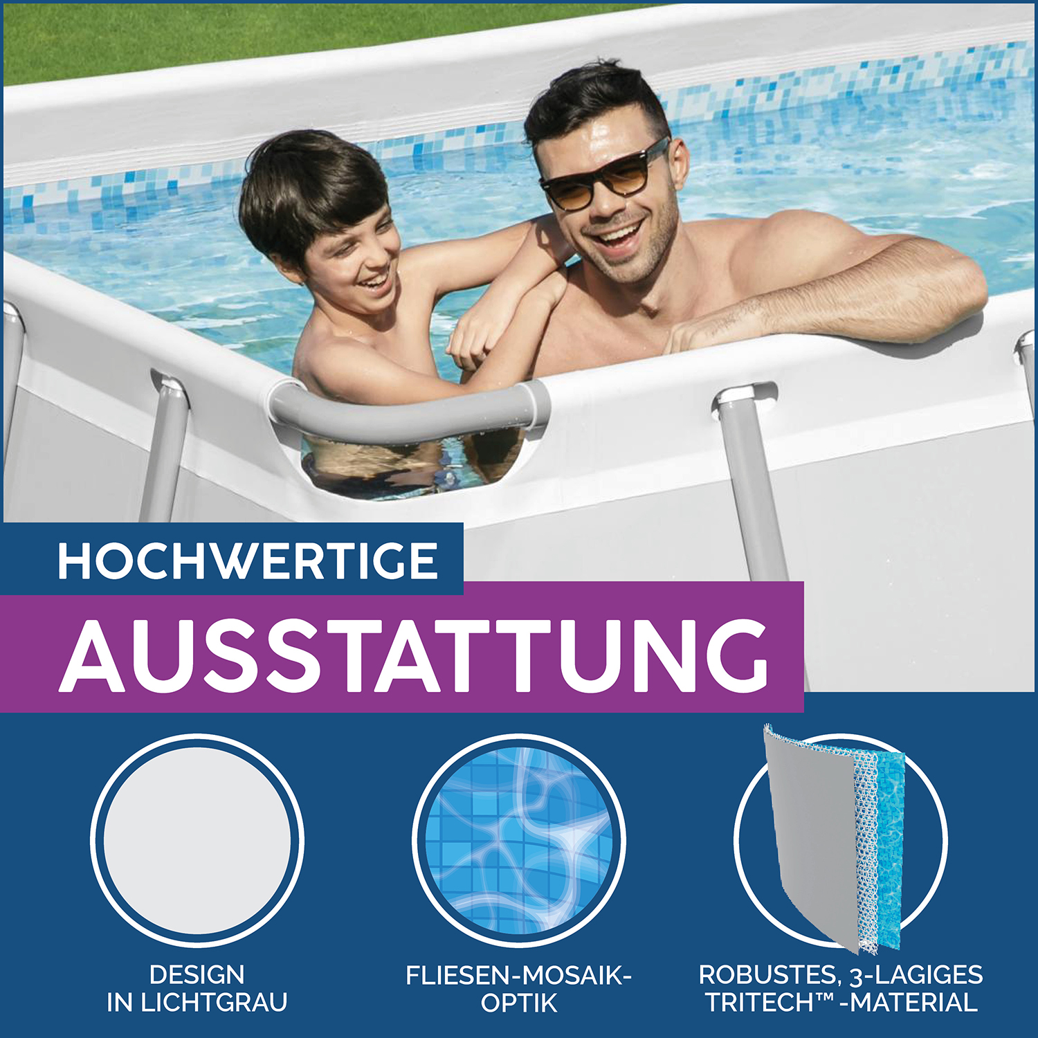Power Steel 16' x 8' x 48"/4.88m x 2.44m x 1.22m Rectangular Pool