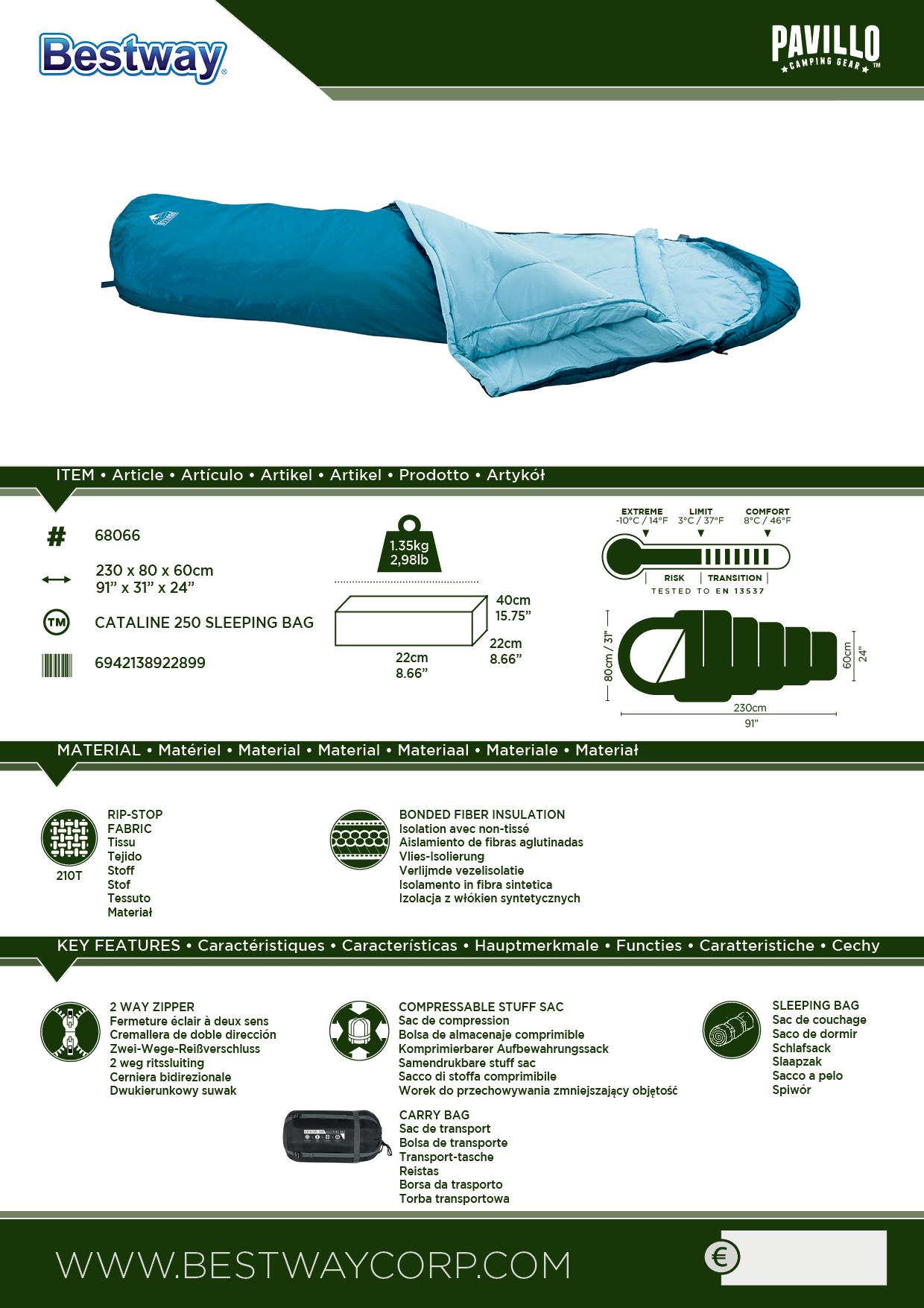 Pavillo™ Cataline 250 Sleeping Bag 230x80x60 cm, Mumienschlafsack Pavillo™ Cataline 250 Sleeping Bag 230x80x60 cm, Mumienschlafsack