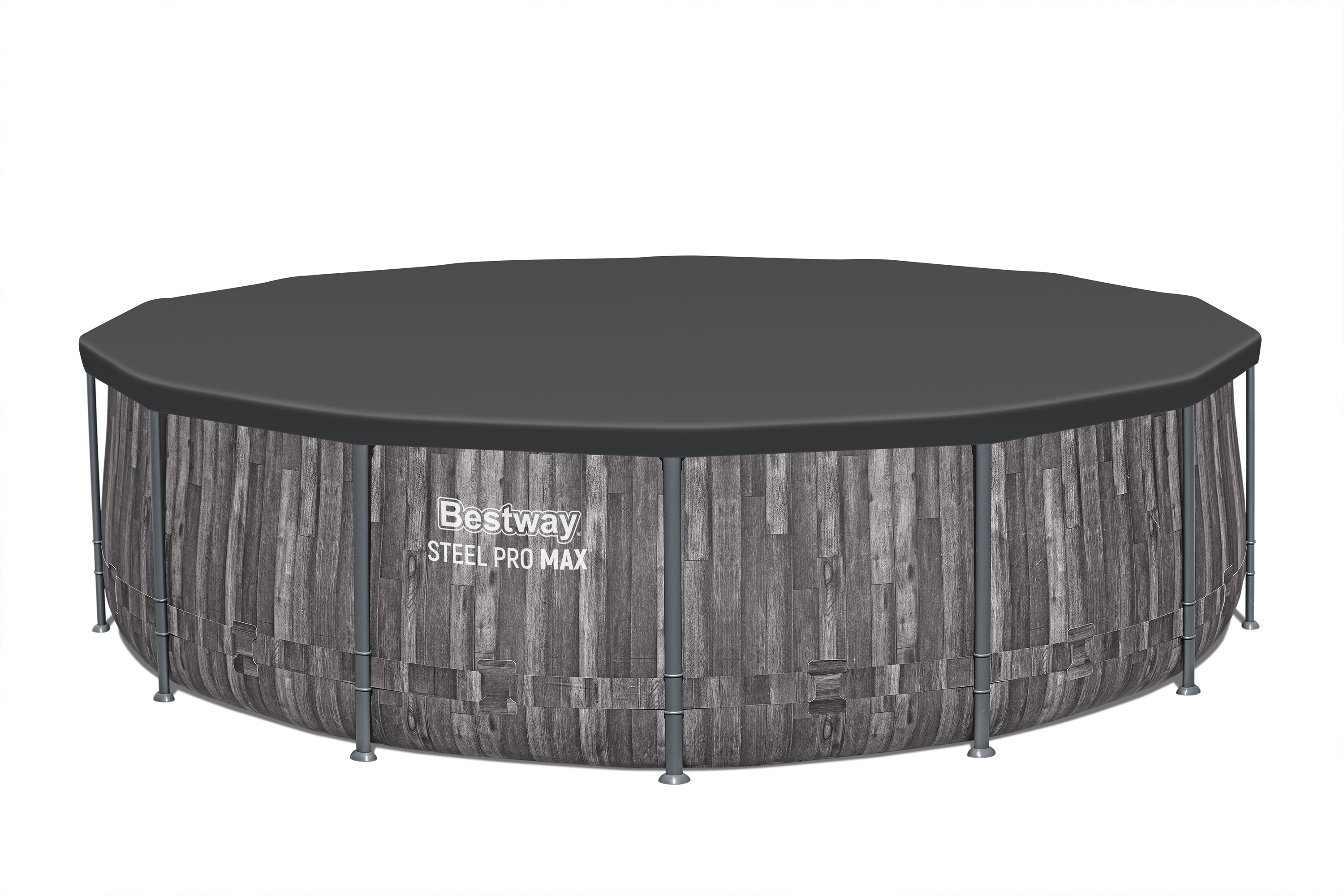 Steel Pro MAX™ Frame Pool Komplett Set mit Filterpumpe Ø 427 x 107 cm, Holz-Optik (Mooreiche), rund