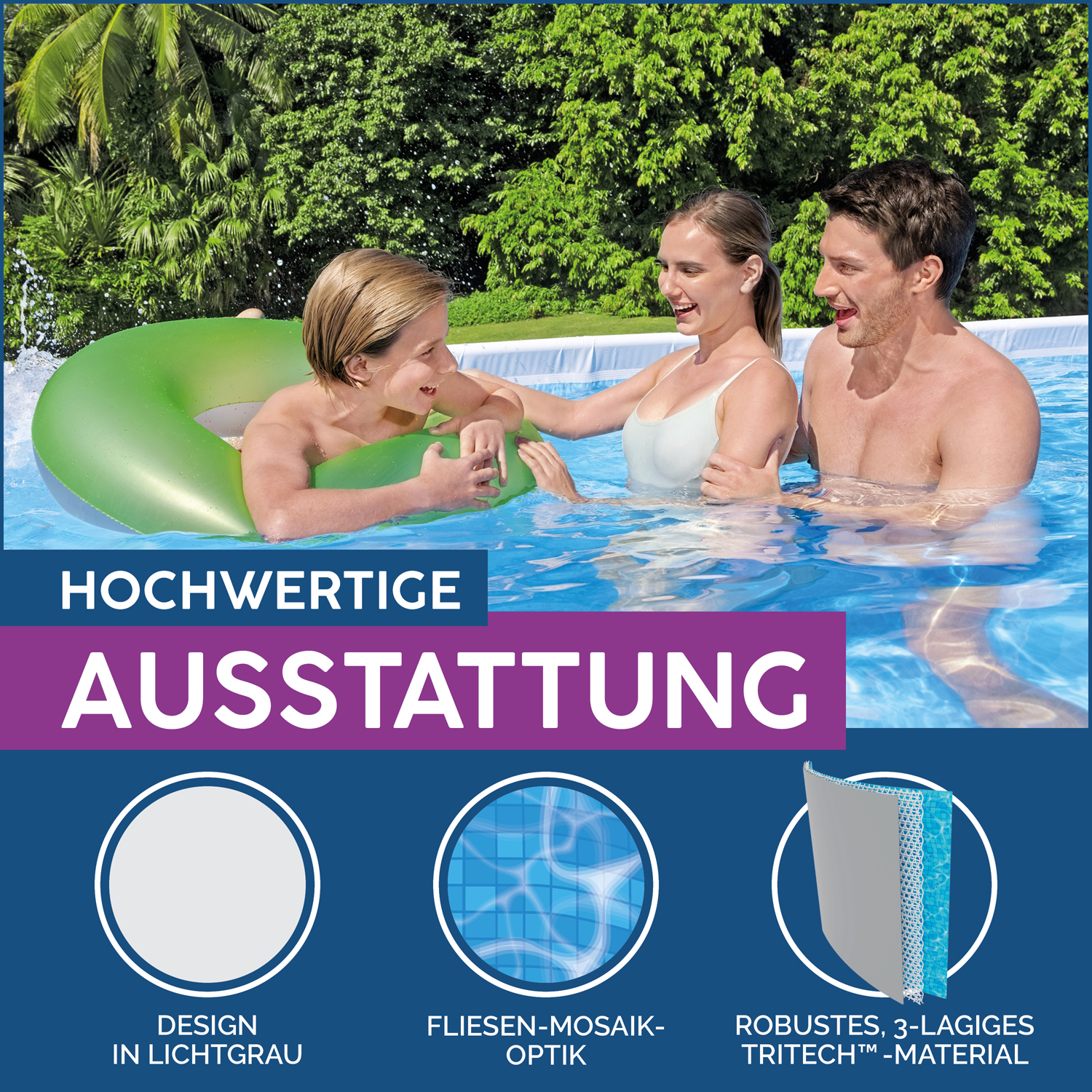 Power Steel™ Frame Pool Komplett-Set mit Filterpumpe 732 x 366 x 132 cm , lichtgrau, eckig