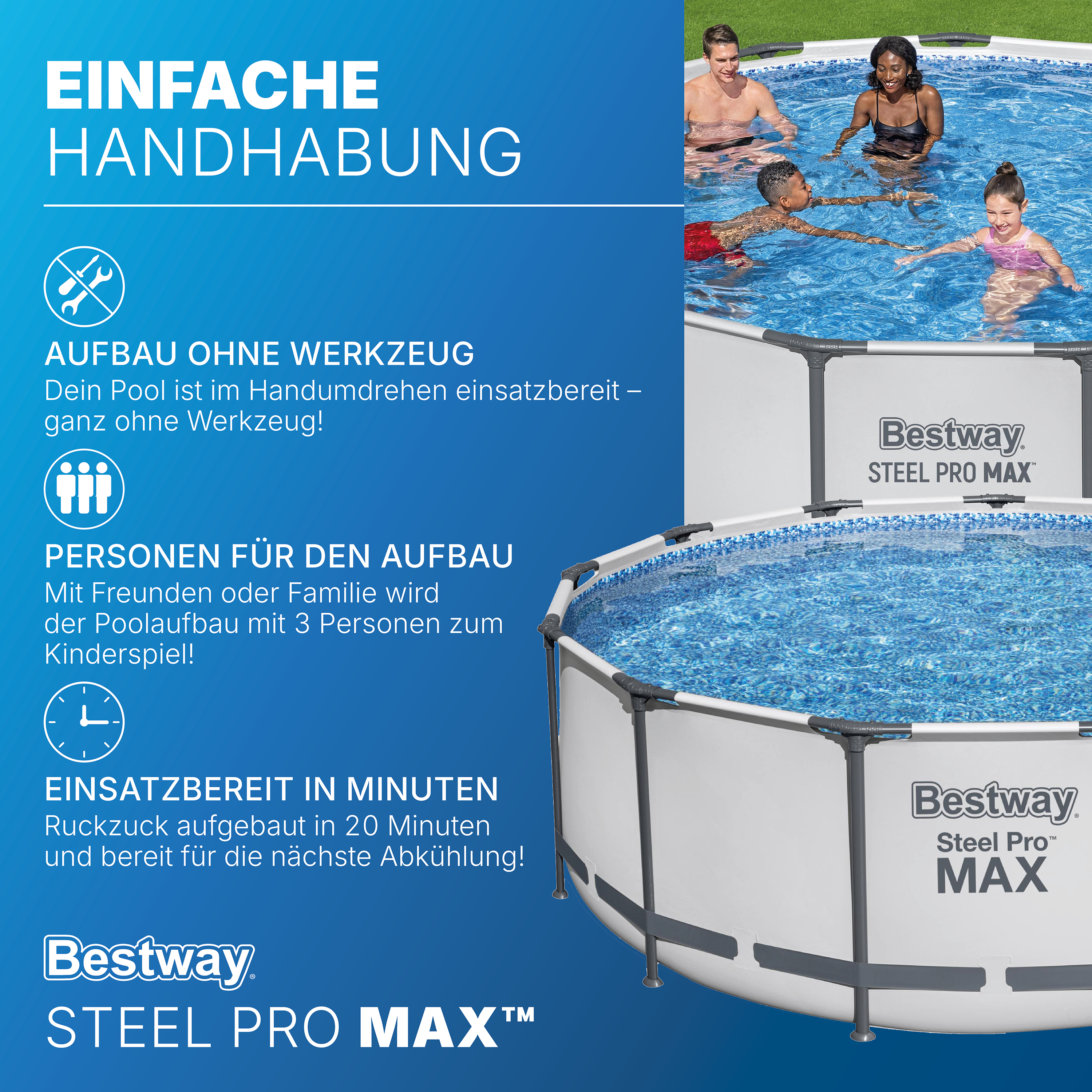 Steel Pro MAX™ Solo Pool ohne Zubehör Ø 396 x 122 cm, lichtgrau, rund