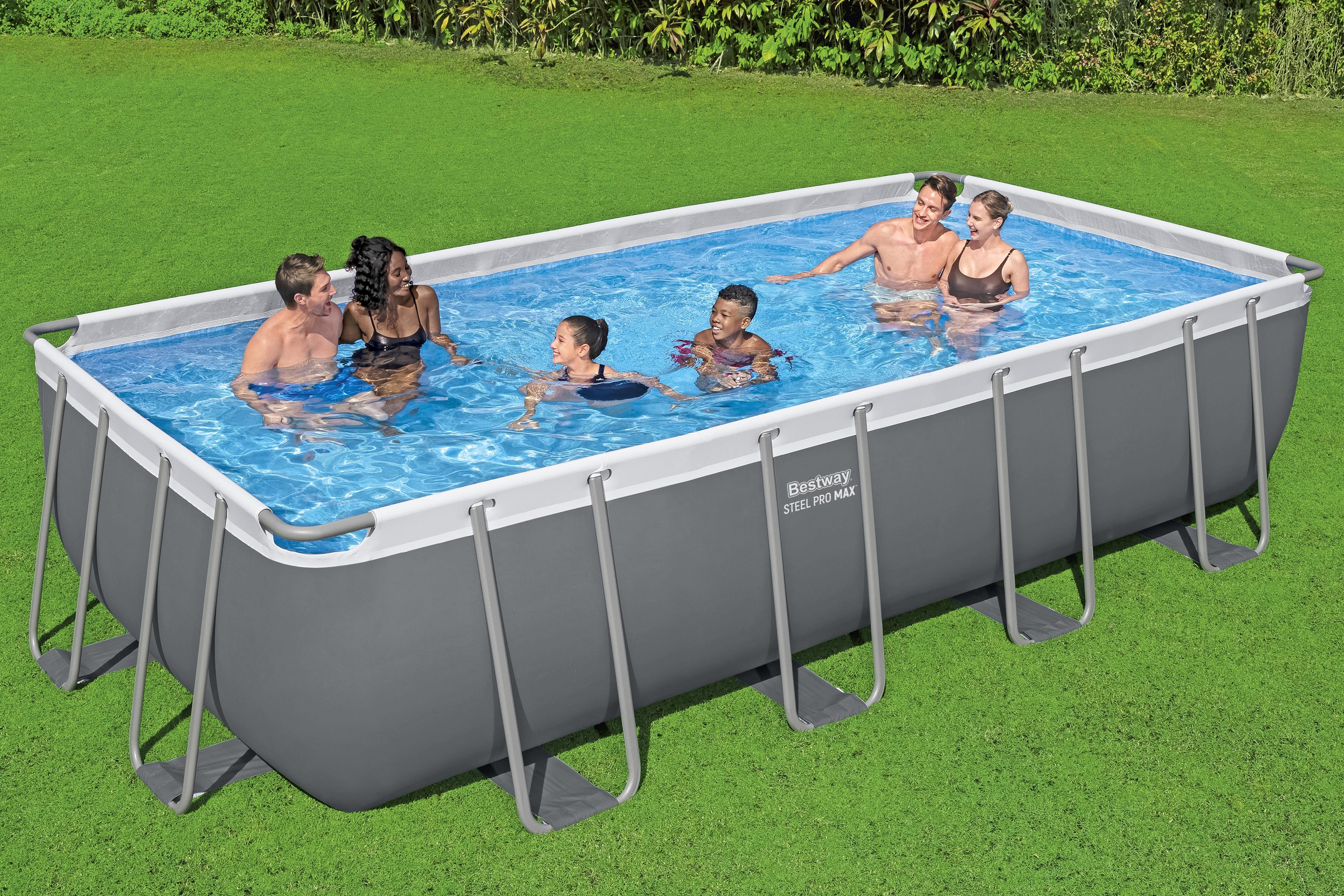 Steel Pro MAX™ Frame Pool Komplett Set mit Sandfilteranlage 549 x 274 x 122 cm, grau, eckig