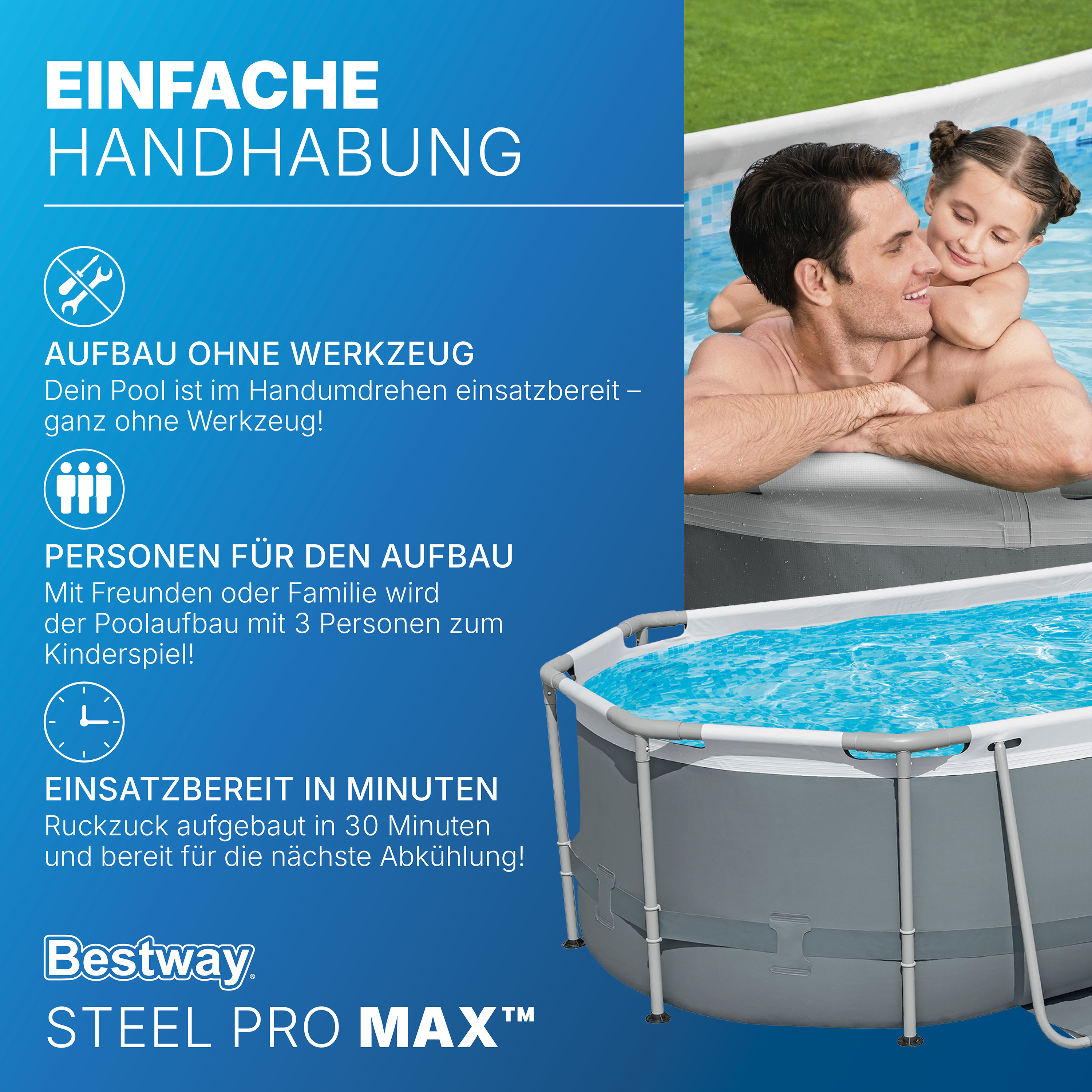 Steel Pro MAX™ Frame Pool Set mit Filterpumpe 305 x 200 x 84 cm, grau, oval