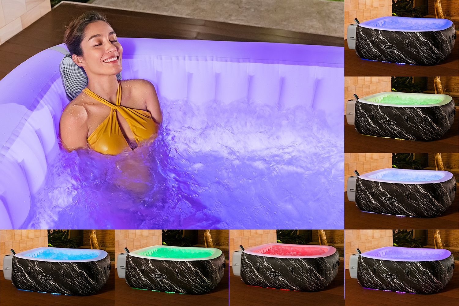 LAY-Z-SPA® LED Whirlpool Hollywood AirJet™ für 6 Personen 180 x 180 x 66 cm, Marmor-Optik (Marquinia)