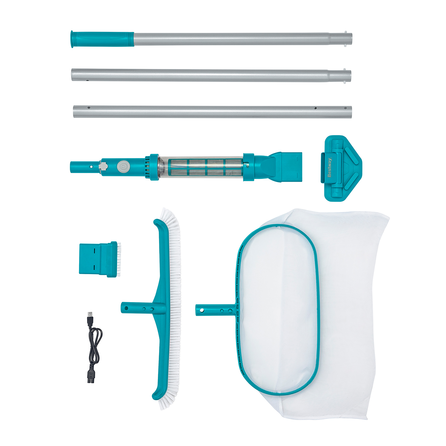 Poolpflege-Set AquaSurge™ mit akkubetriebenem Poolsauger, Kescher und Poolbürste für Poolgrößen bis 610 cm