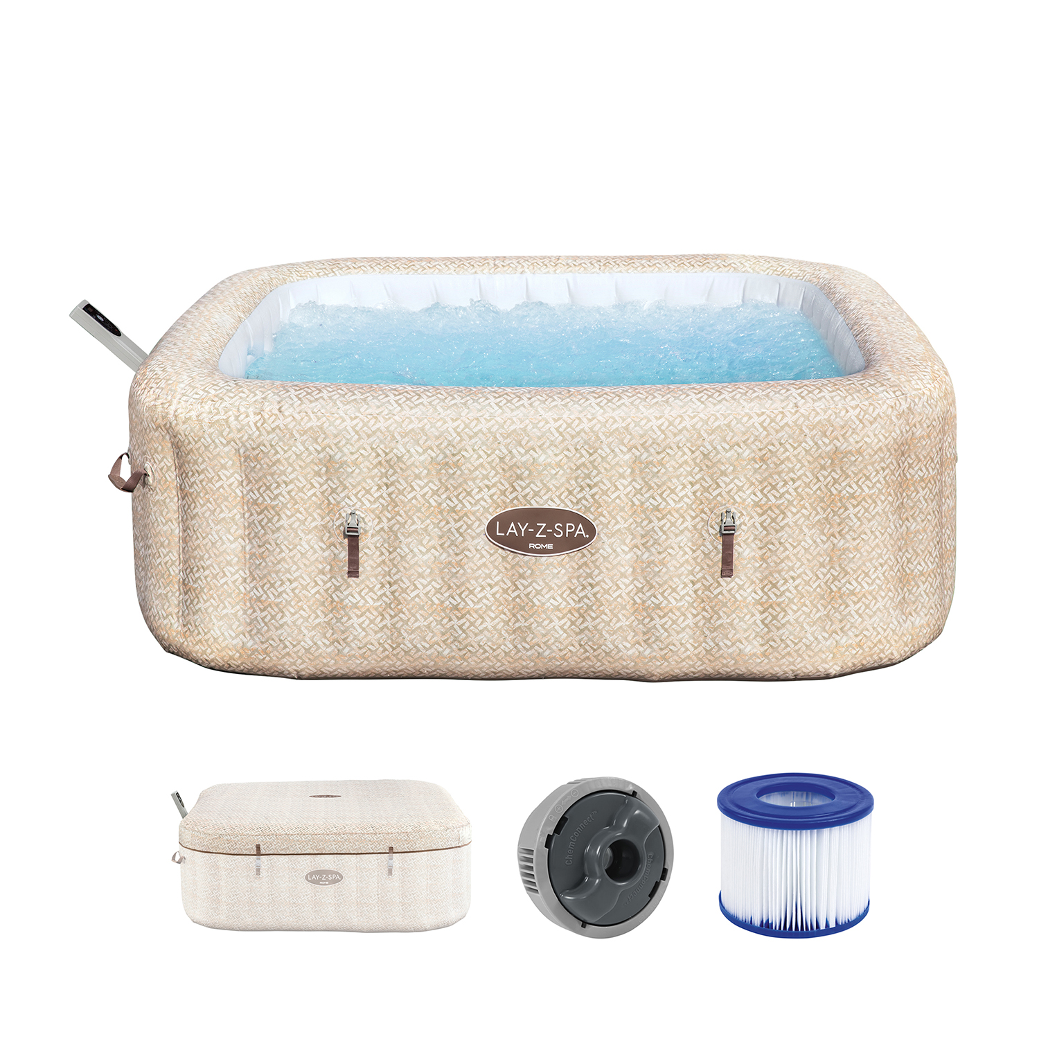 LAY-Z-SPA® Energiespar-Whirlpool Rome AirJet™ mit App-Steuerung, für 7 Pers. 201 x 201 x 71 cm, Sandmarmor-Optik