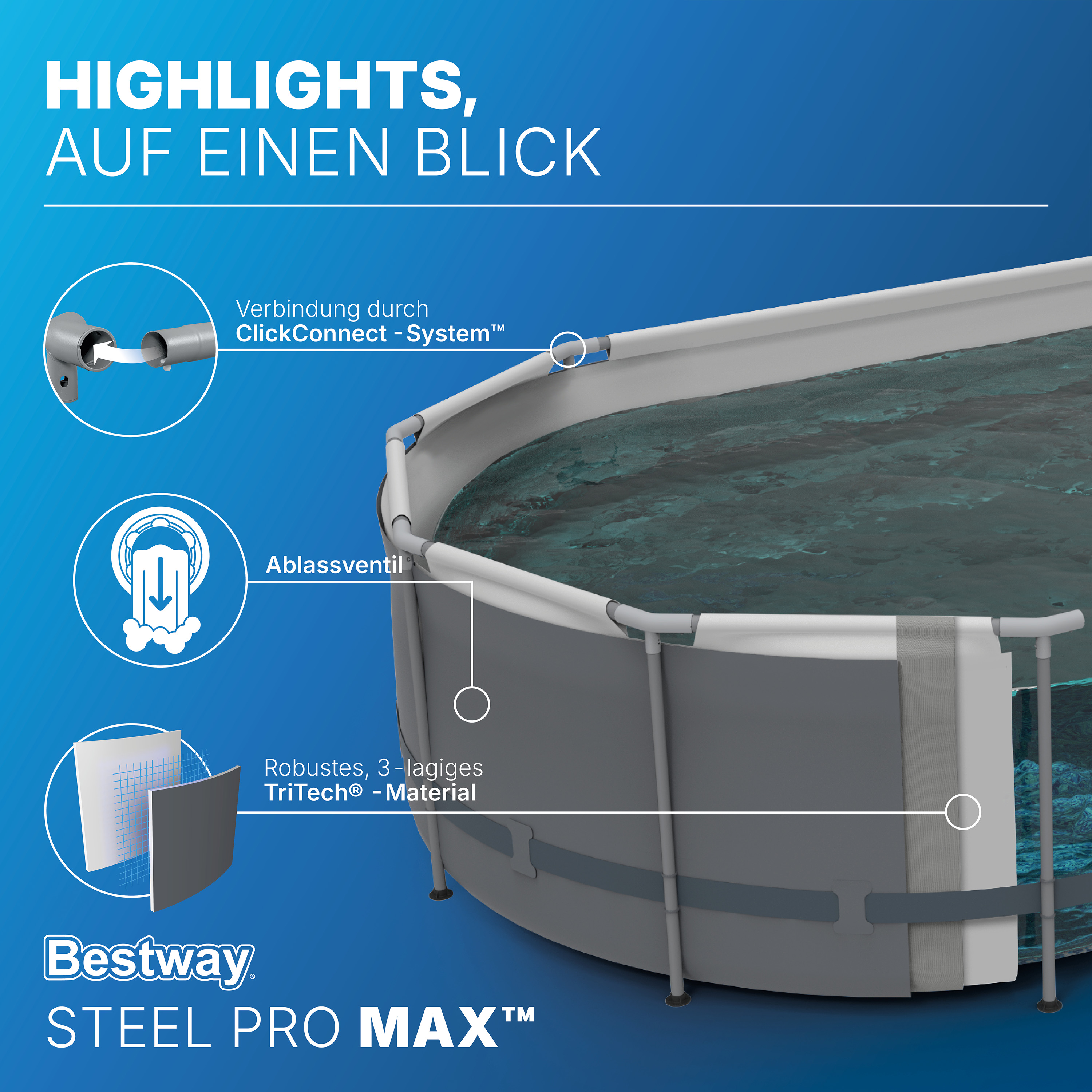 Steel Pro MAX™ Frame Pool Set mit Filterpumpe 305 x 200 x 84 cm, grau, oval
