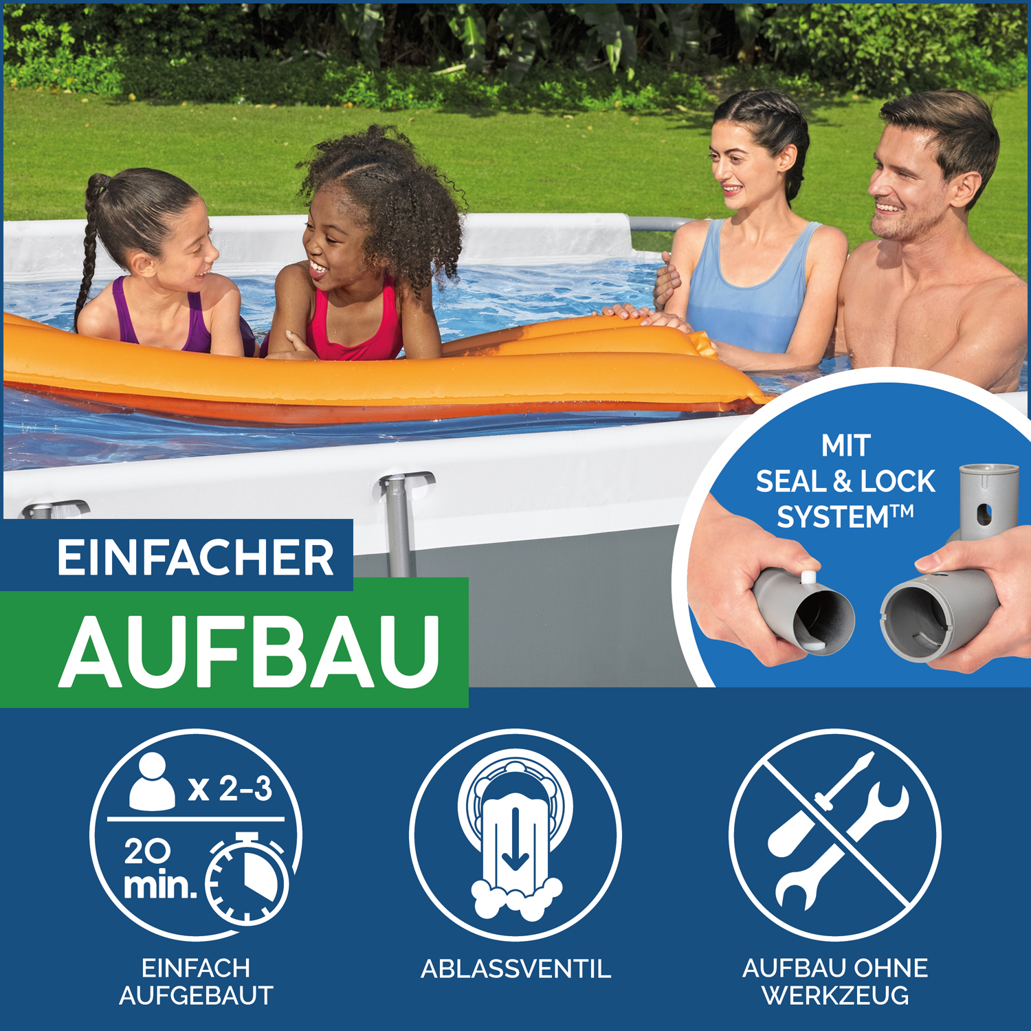 Power Steel™ Frame Pool Set mit Filterpumpe 282 x 196 x 84 cm, grau, eckig