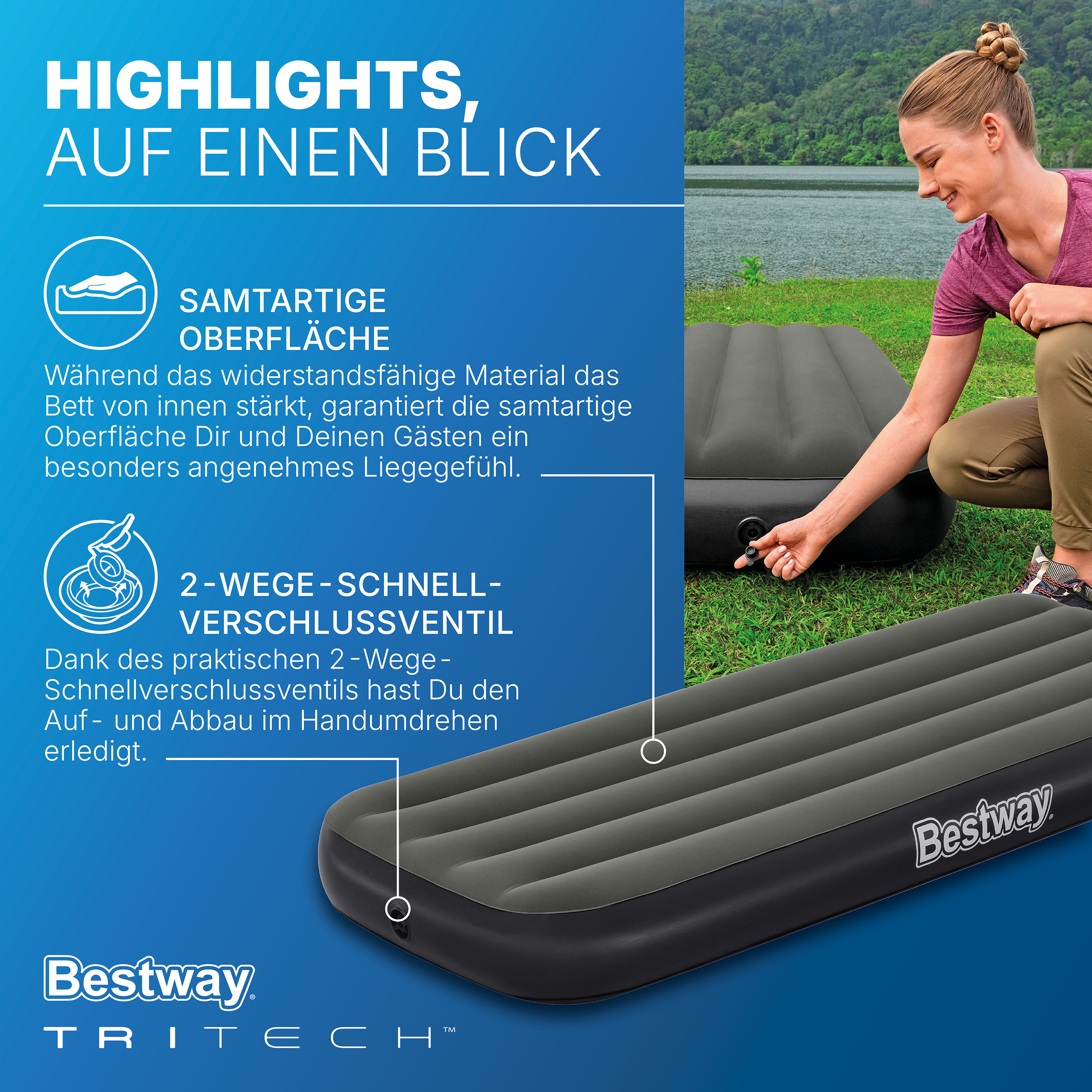 TriTech® Single-Luftbett 185 x 76 x 25 cm