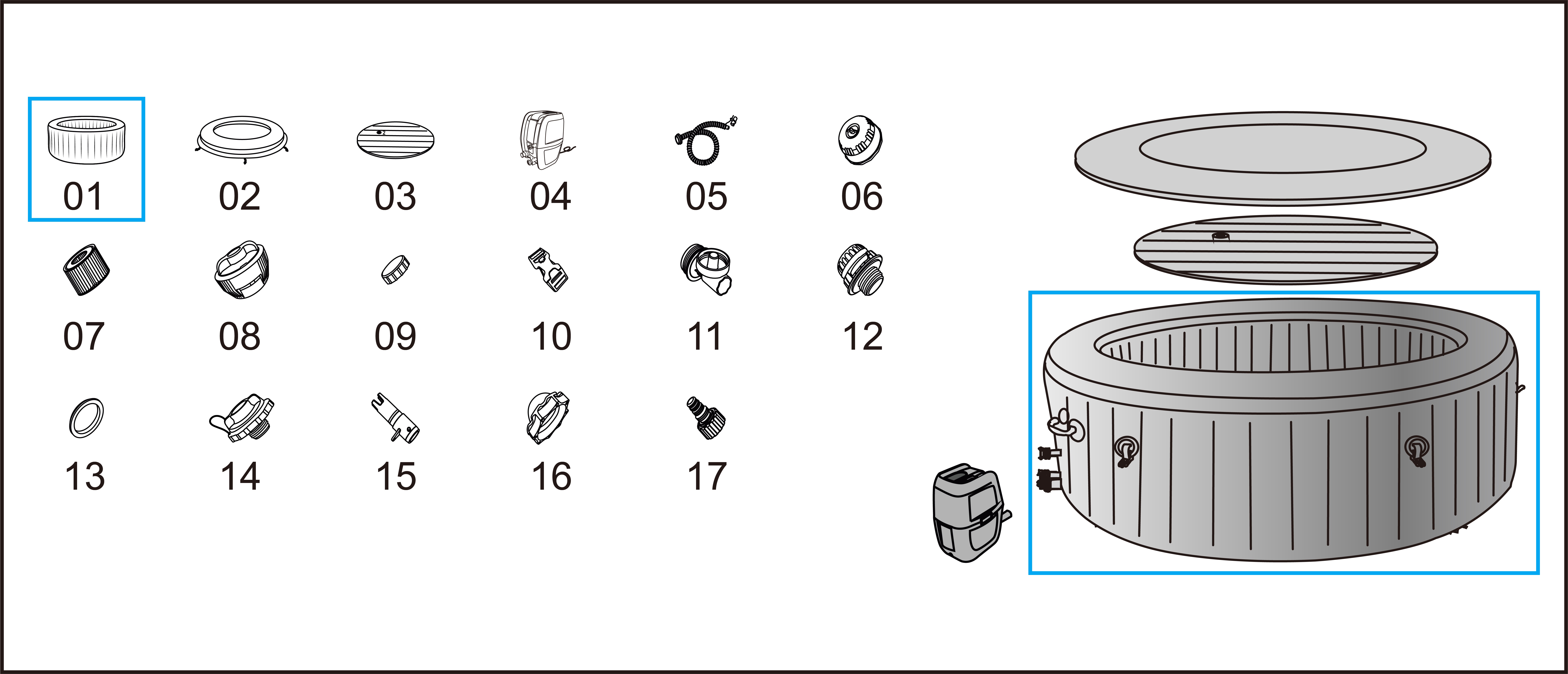 Bestway® Spare Part Liner (silvergrey) for LAY-Z-SPA® Grenada AirJet™ whirlpool, Ø 236 x 71 cm