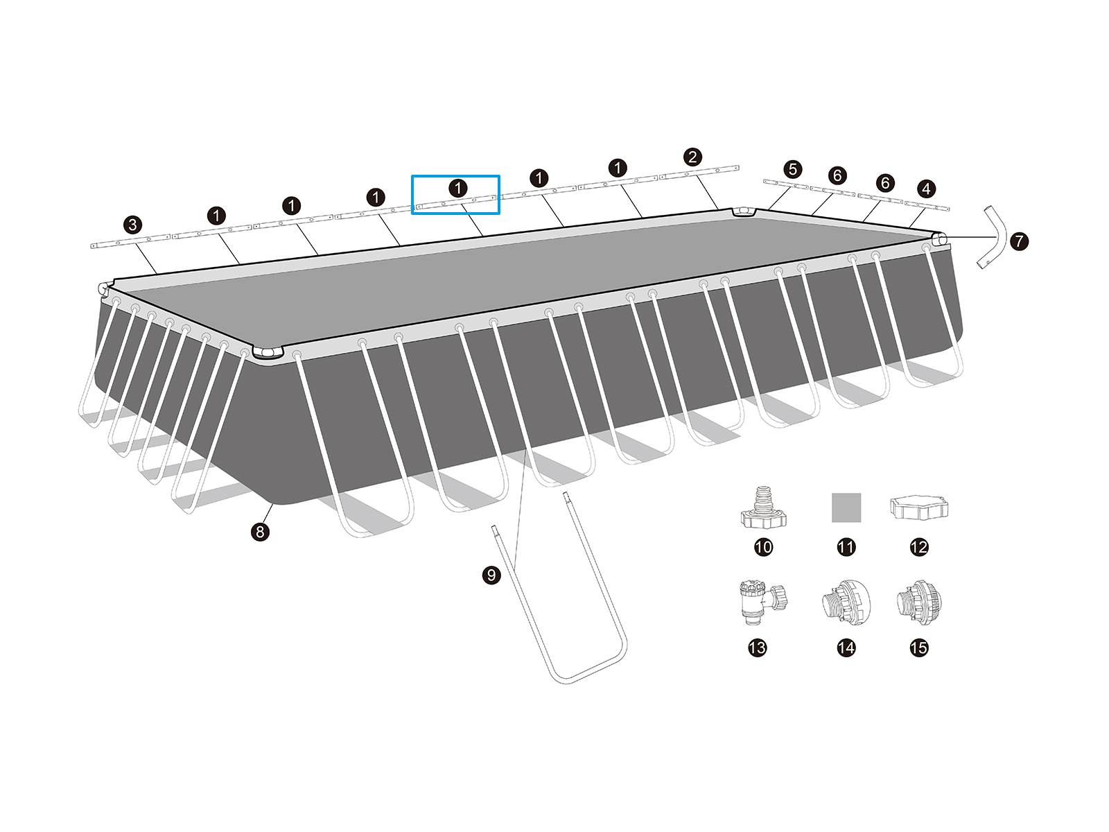 Bestway® Spare Part  Top rail A (galvanised) for Bestway® APX 365™ pools (561KG / 561KJ), angular Bestway® Spare Part  Top rail A (galvanised) for Bestway® APX 365™ pools (561KG / 561KJ), angular