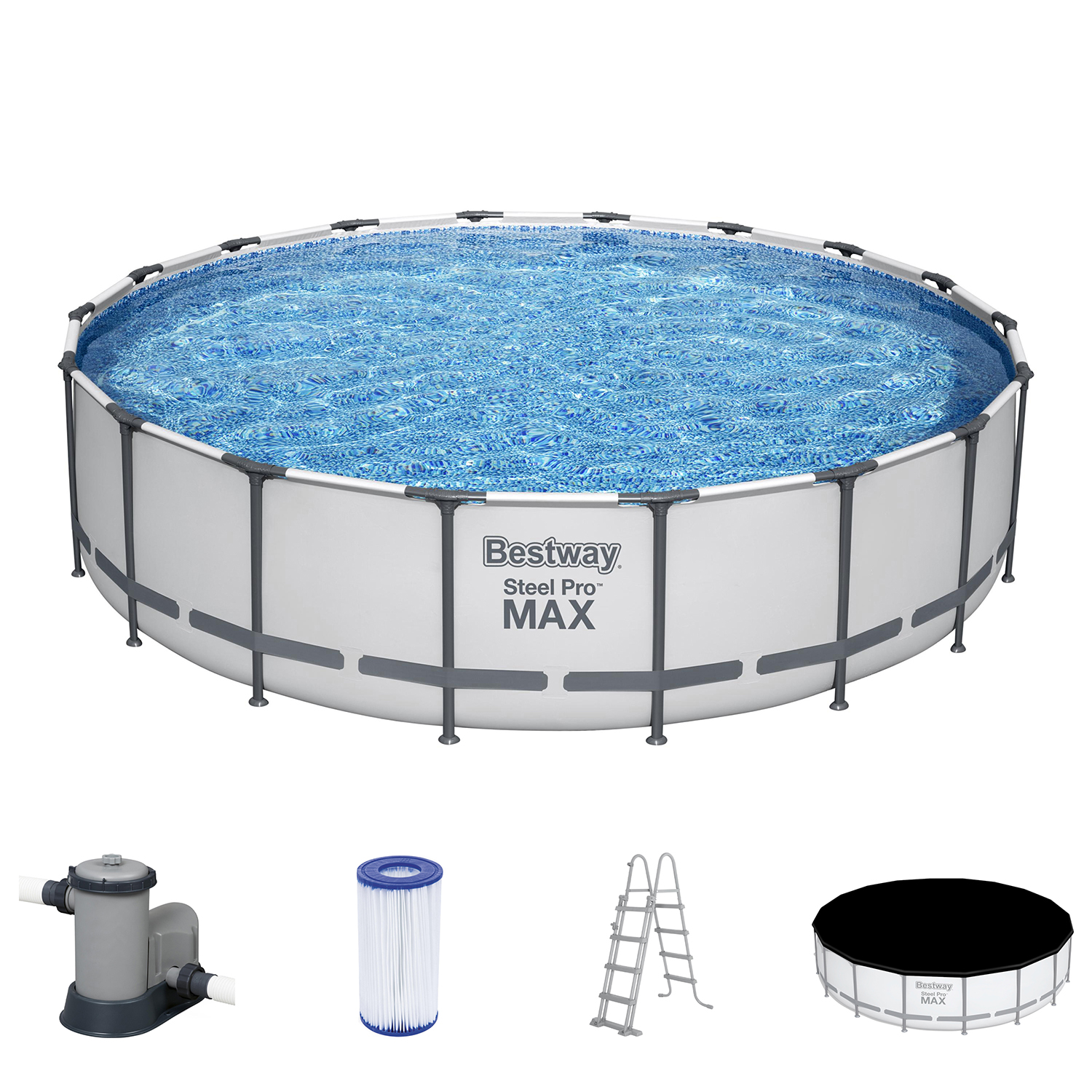 Steel Pro MAX™ Frame Pool Komplett Set mit Filterpumpe Ø 549 x 122 cm, lichtgrau, rund