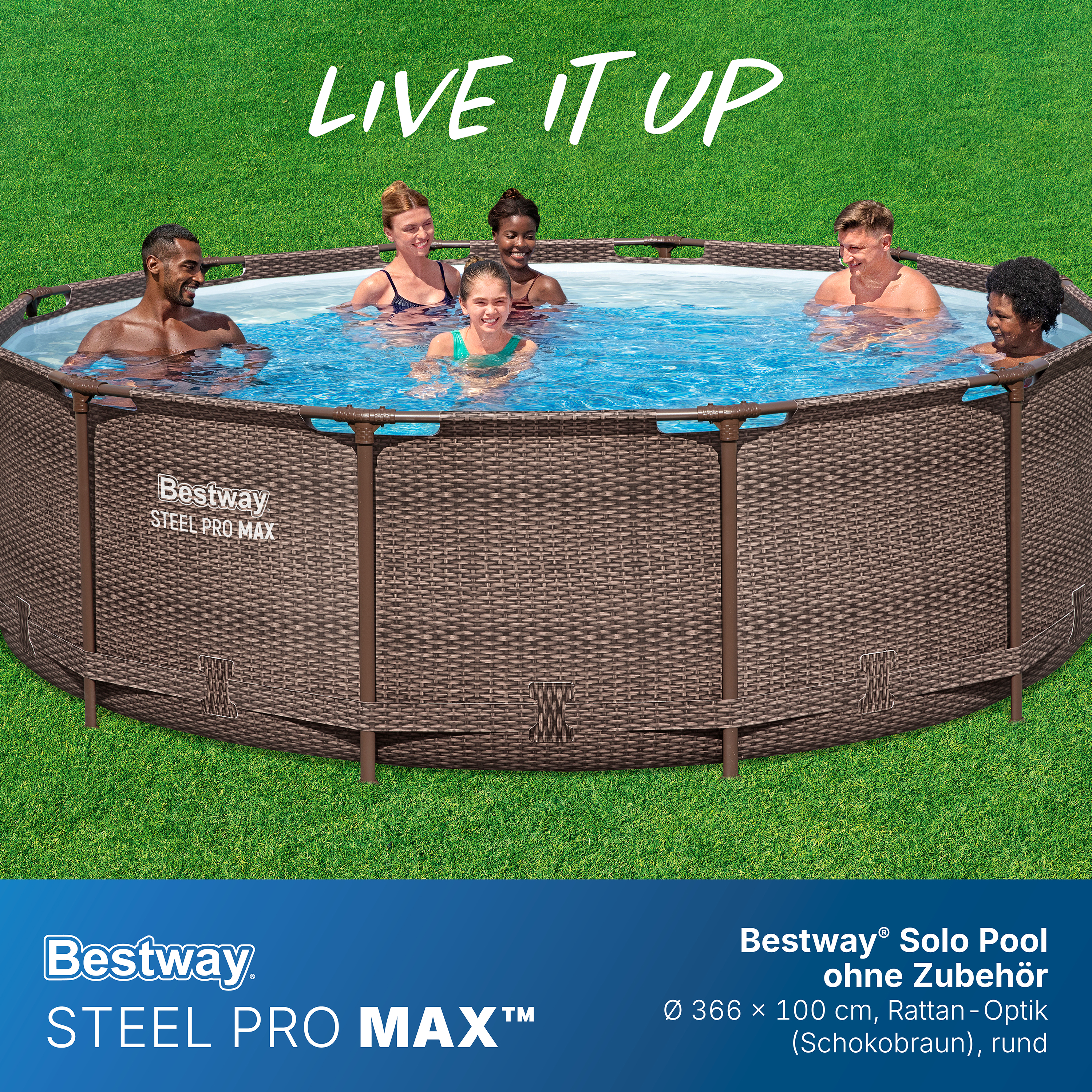 Steel Pro MAX™ Solo Pool ohne Zubehör Ø 366 x 100 cm, Rattan-Optik (Schokobraun), rund Steel Pro MAX™ Solo Pool ohne Zubehör Ø 366 x 100 cm, Rattan-Optik (Schokobraun), rund