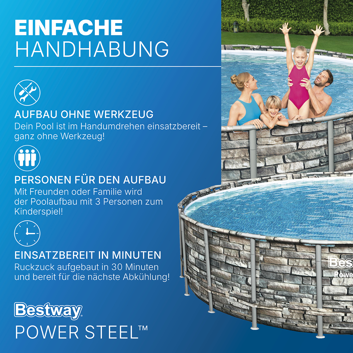 Power Steel™ Frame Pool Komplett-Set mit Filterpumpe Ø 671 x 132 cm Steinwand-Optik (Naturstein), rund