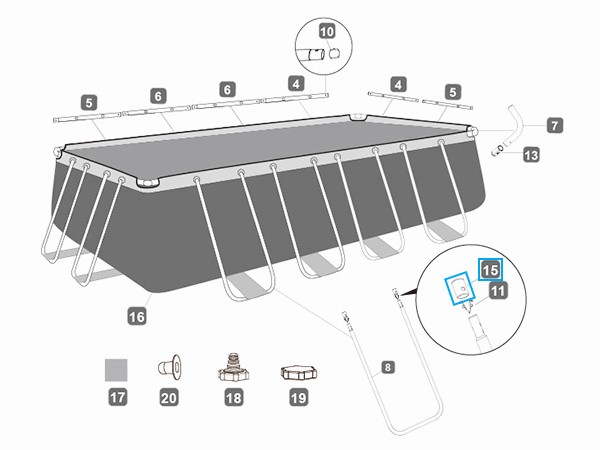 Bestway® Spare Part U-Support End Cap (white / 10 pieces) for various Steel Pro™ pools (2017 to 2019)