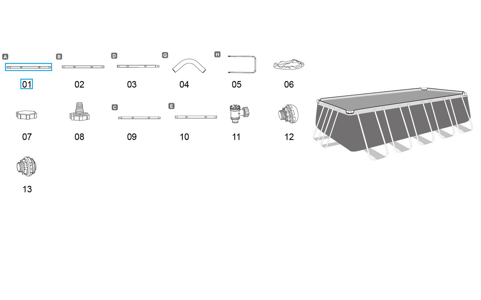 Bestway® Spare Part Top rail A (grey) for Power Steel™ frame pool 640 x 274 x 132 cm, angular