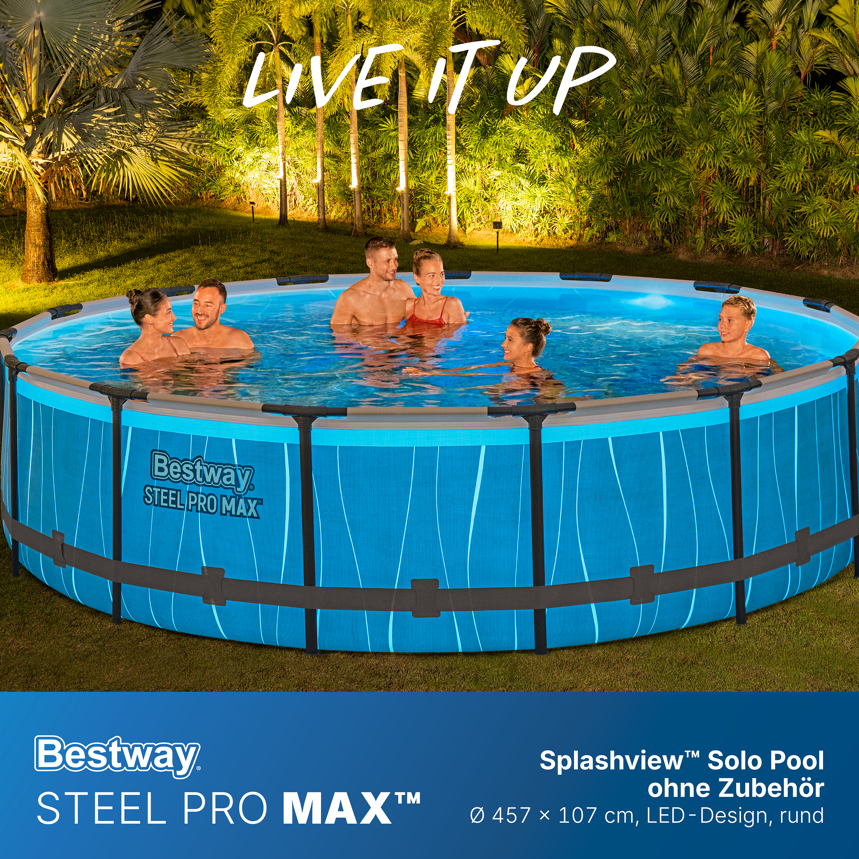 Steel Pro MAX™ Solo Pool ohne Zubehör Ø 457 x 107 cm, LED-Design, rund