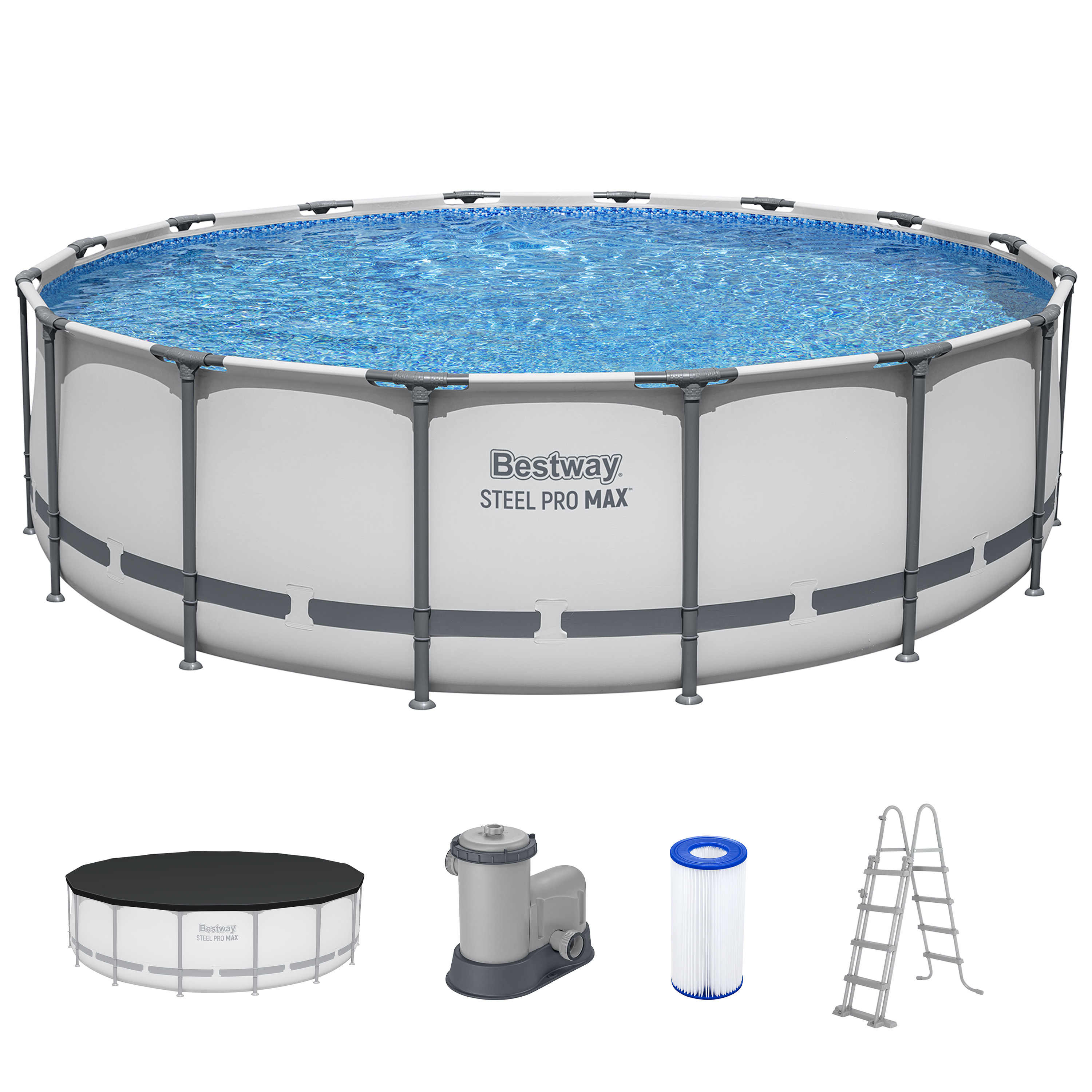 Steel Pro MAX™ Frame Pool Komplett Set mit Filterpumpe Ø 488 x 122 cm , lichtgrau, rund