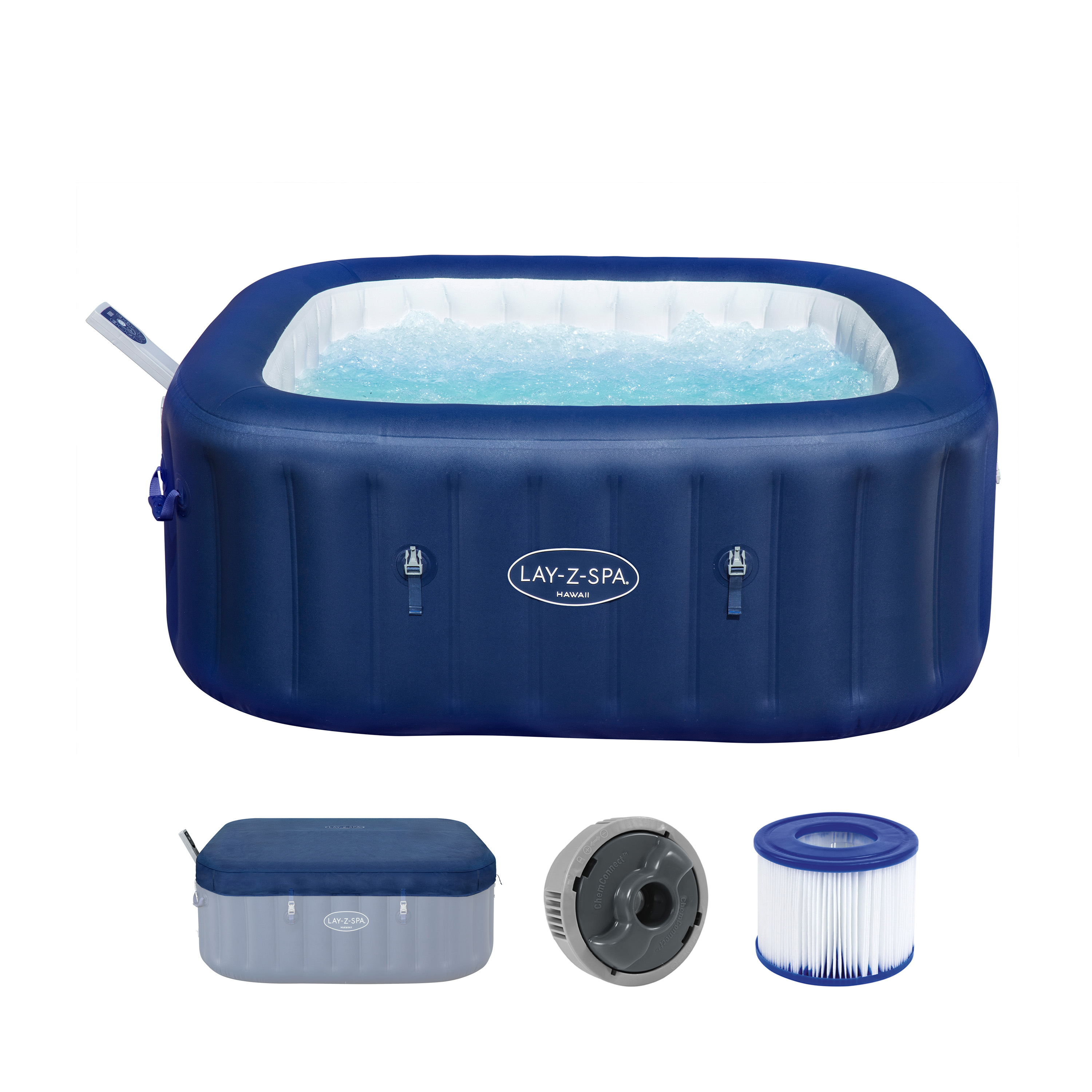 LAY-Z-SPA® WLAN-Whirlpool Hawaii AirJet™ mit App-Steuerung, für 6 Personen, 180 x 180 x 71 cm, Kobaltblau